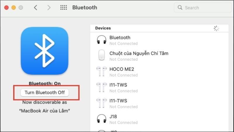 Chọn Turn Bluetooth on