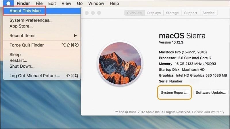 Nhấn chọn About This Mac > Chọn System Report