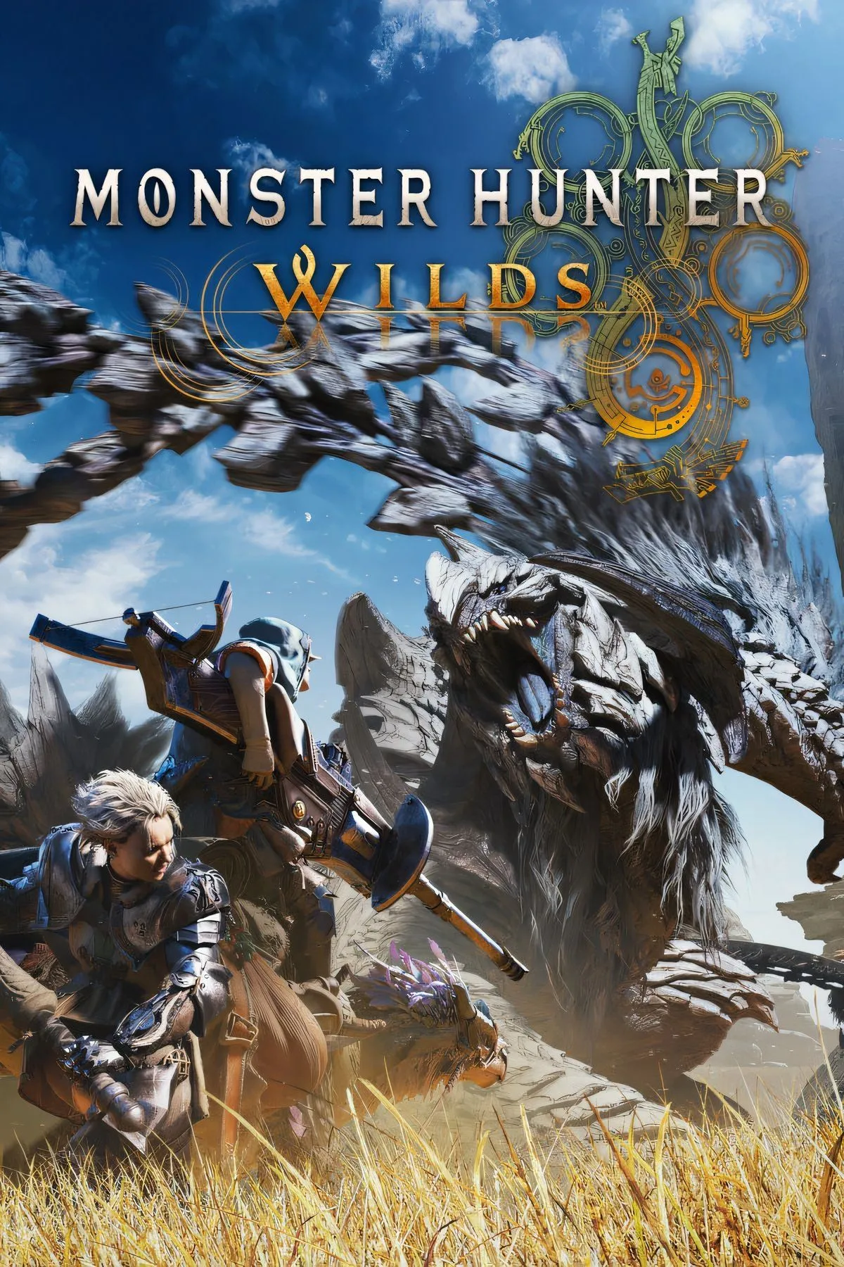 Ảnh bìa chính thức của Monster Hunter Wilds thể hiện thế giới hùng vĩ và đầy hiểm nguy.