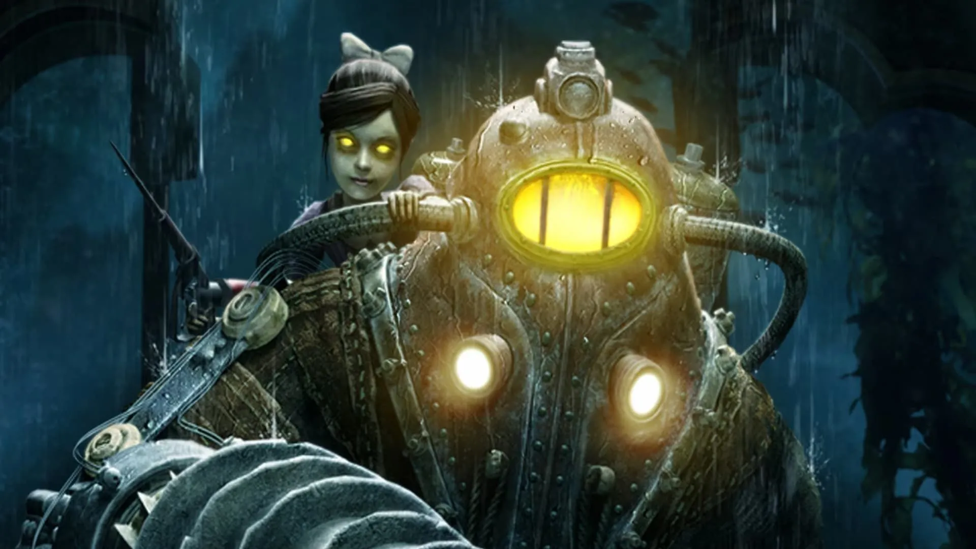 Ảnh bìa game BioShock 2 với hình ảnh Big Daddy và Little Sister
