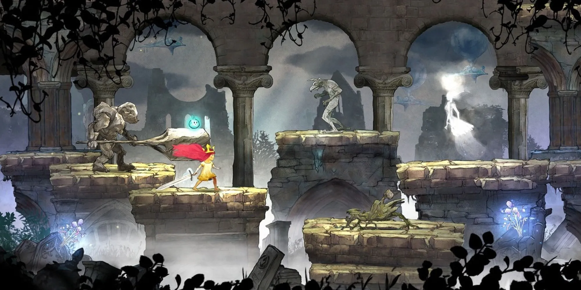 Ảnh chụp màn hình combat theo lượt trong Child of Light với nhân vật Aurora và Igniculus