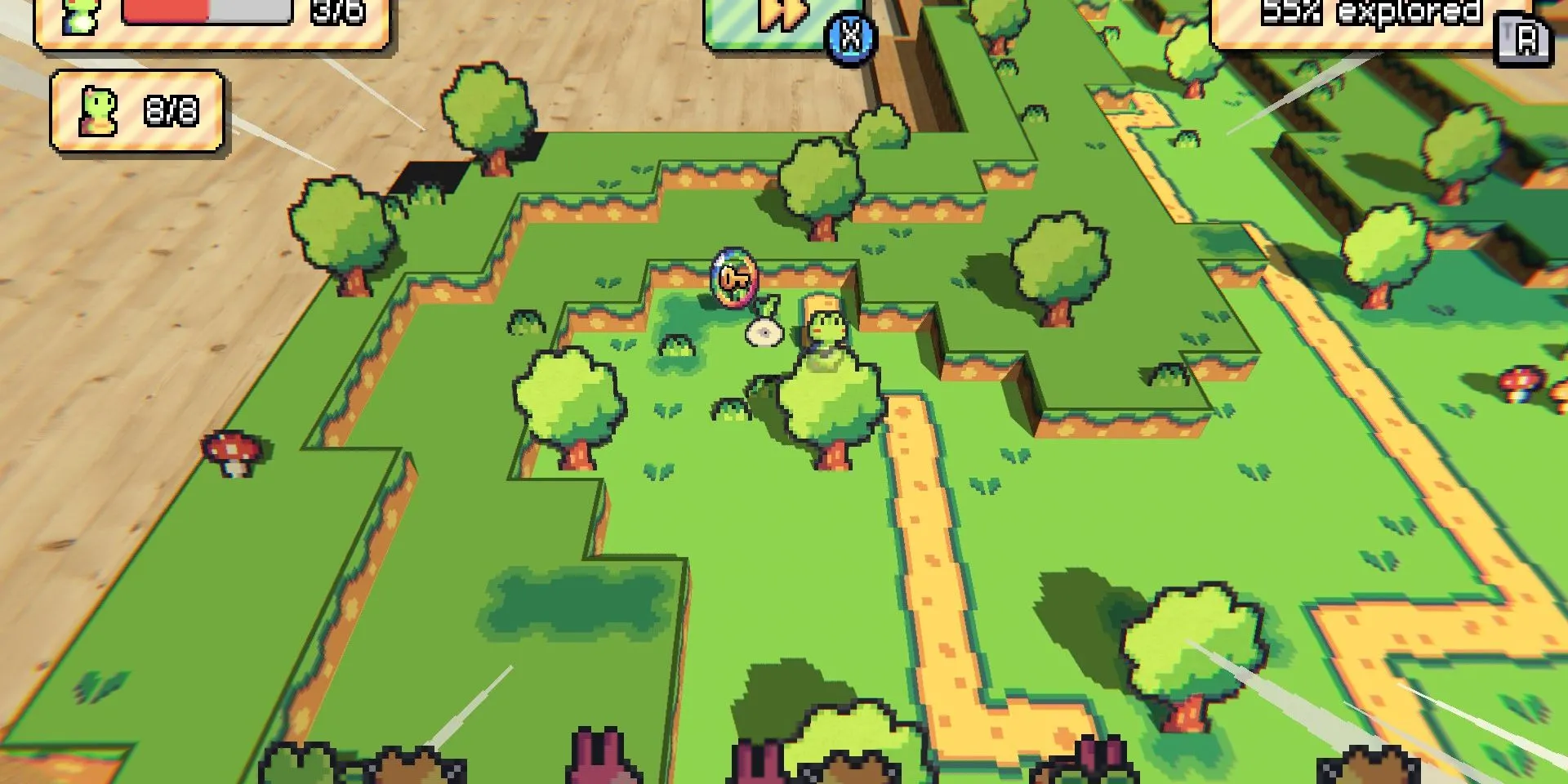 Ảnh chụp màn hình demo Paper Animal Adventure, người chơi đang khám phá đồng bằng.