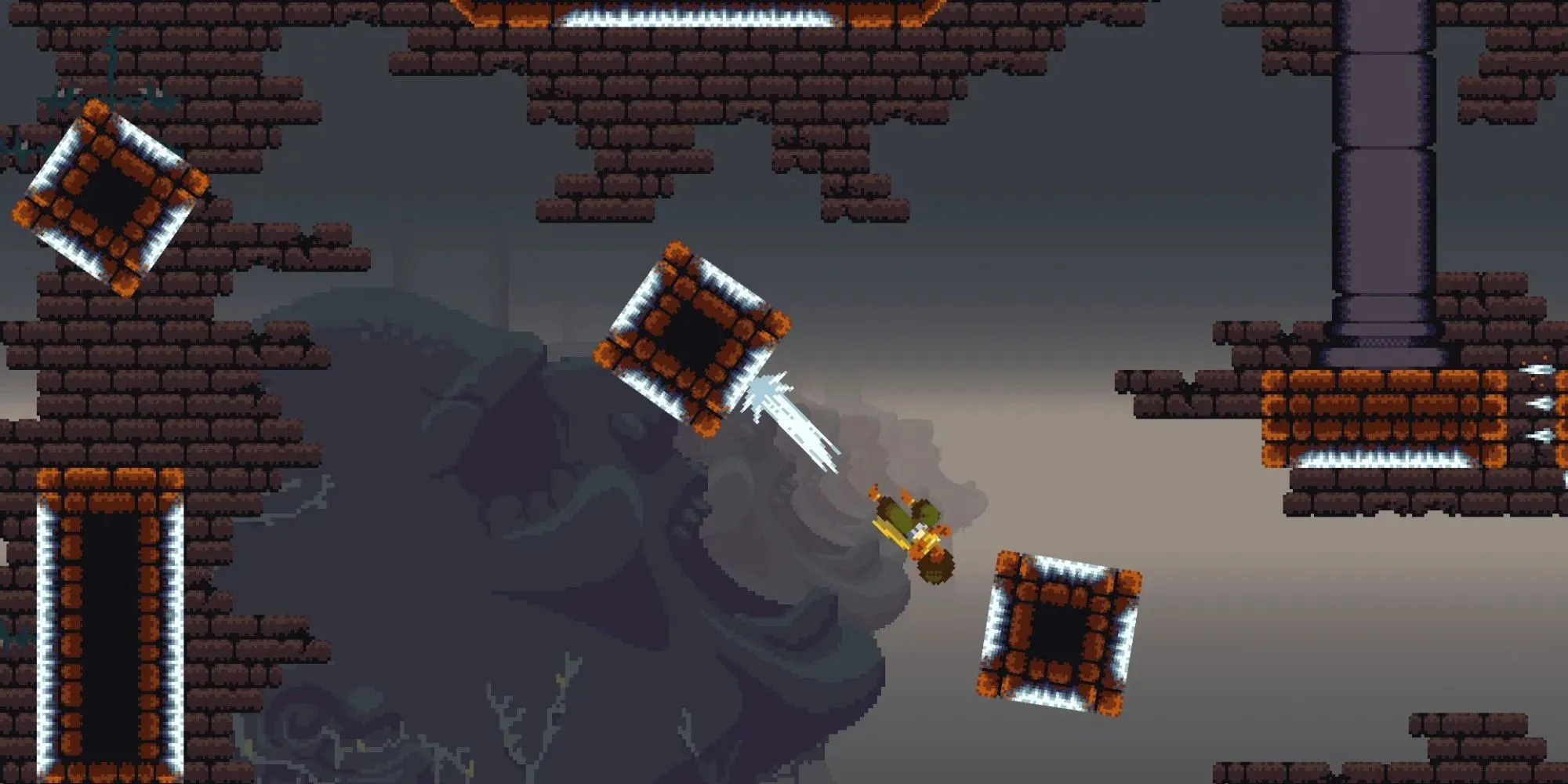 Ảnh chụp màn hình gameplay của Dandara thể hiện cơ chế di chuyển độc đáo