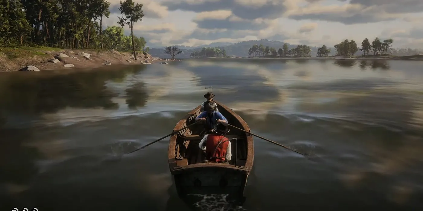 Ảnh chụp màn hình gameplay Red Dead Redemption 2 với cảnh Arthur Morgan đang thực hiện nhiệm vụ.