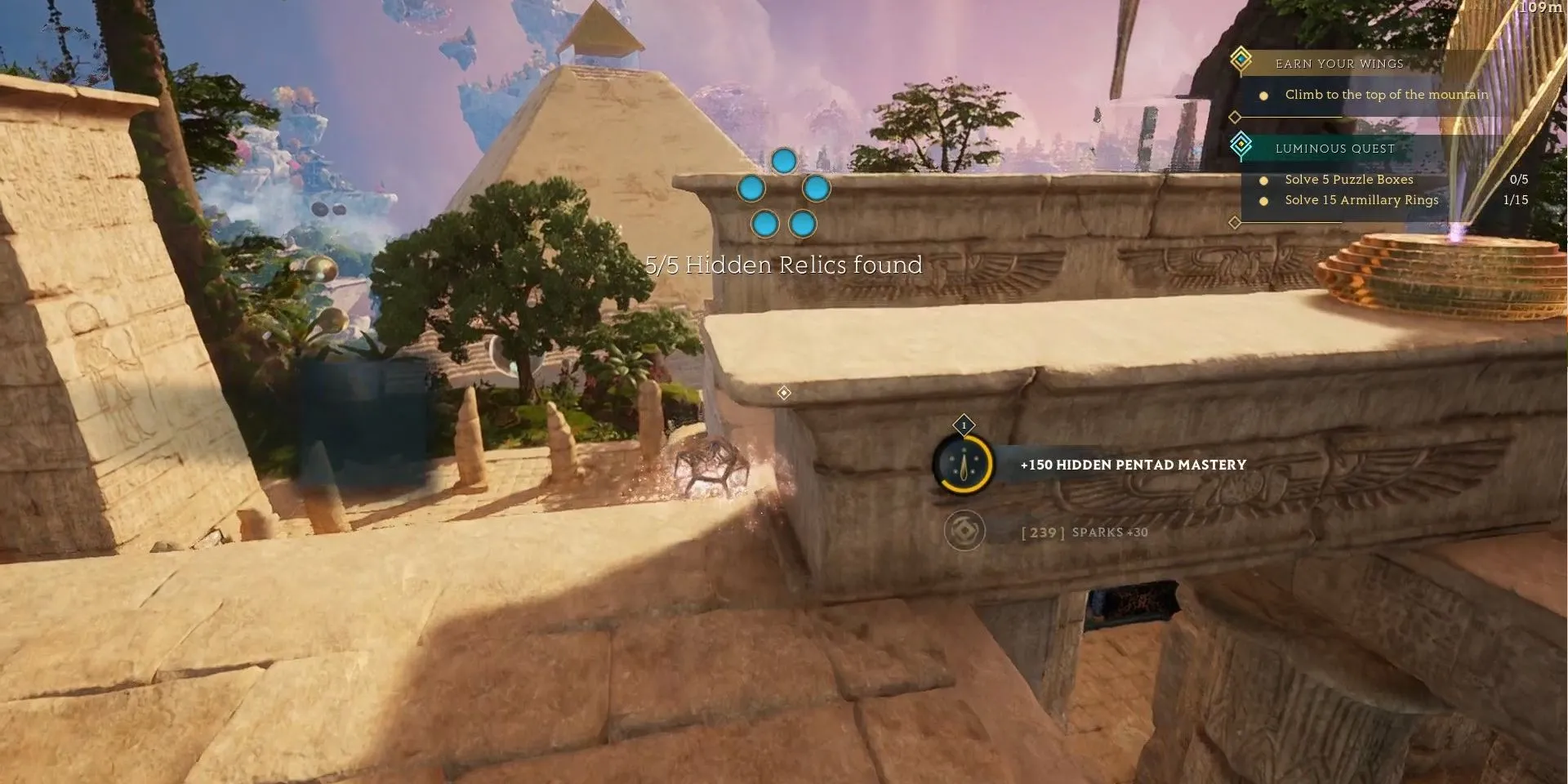 Ảnh chụp màn hình Islands of Insight, người chơi khám phá một Di Tích Ẩn trong thế giới game