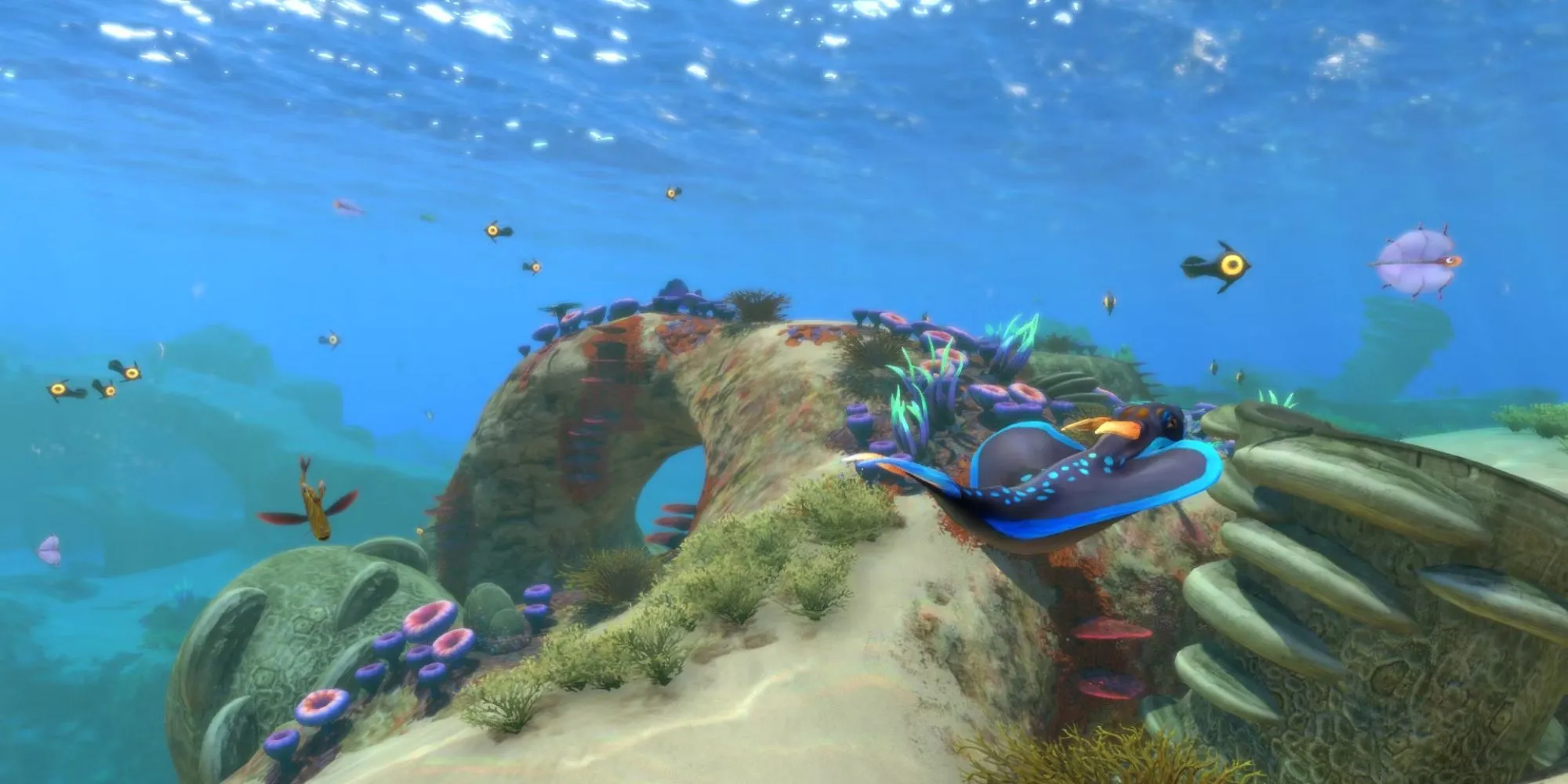Ảnh chụp màn hình Subnautica hiển thị rạn san hô dưới nước