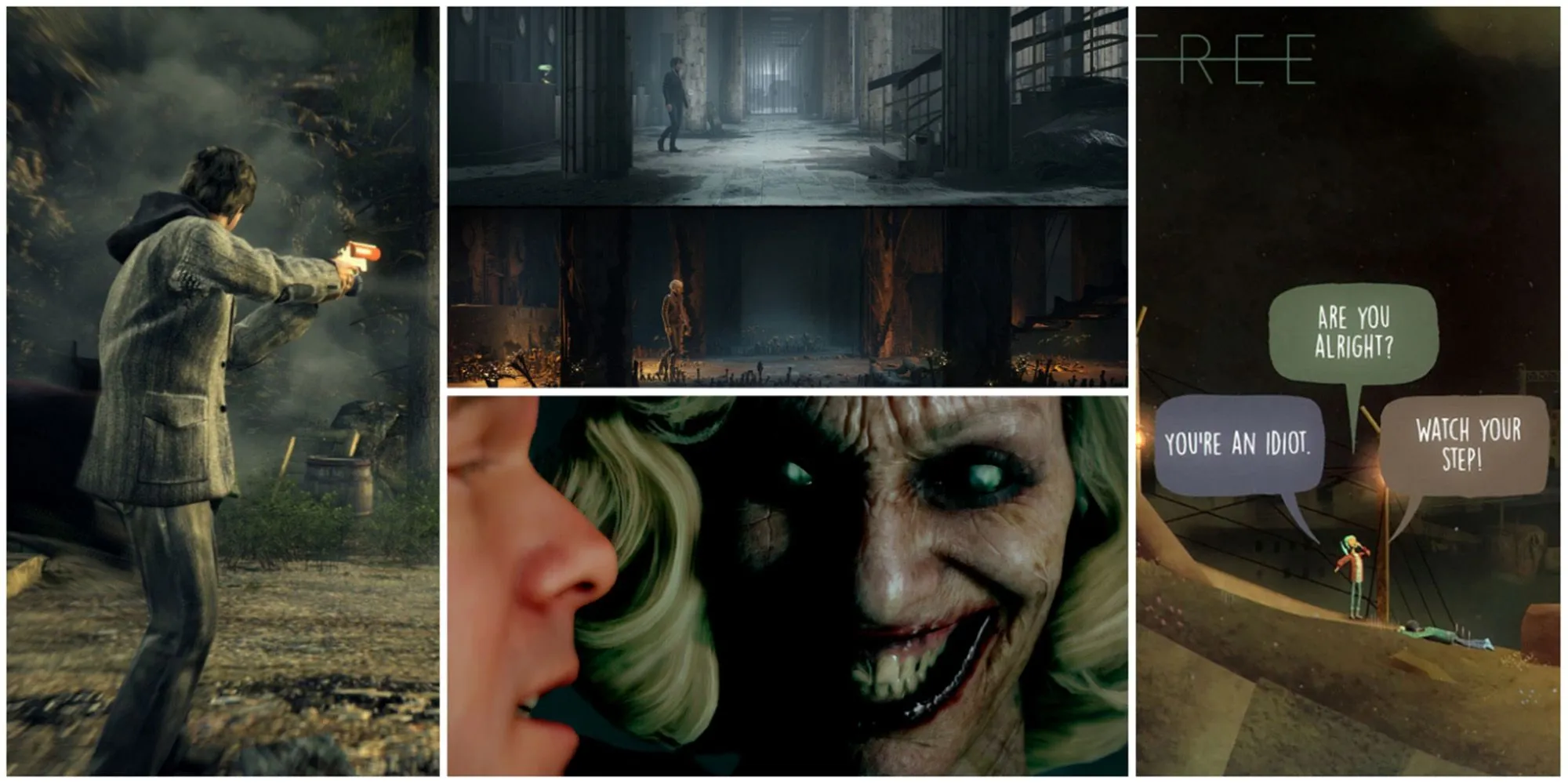 Ảnh ghép bìa game Alan Wake, The Medium, Man Of Medan, Oxenfree - những tựa game ma hay nhất