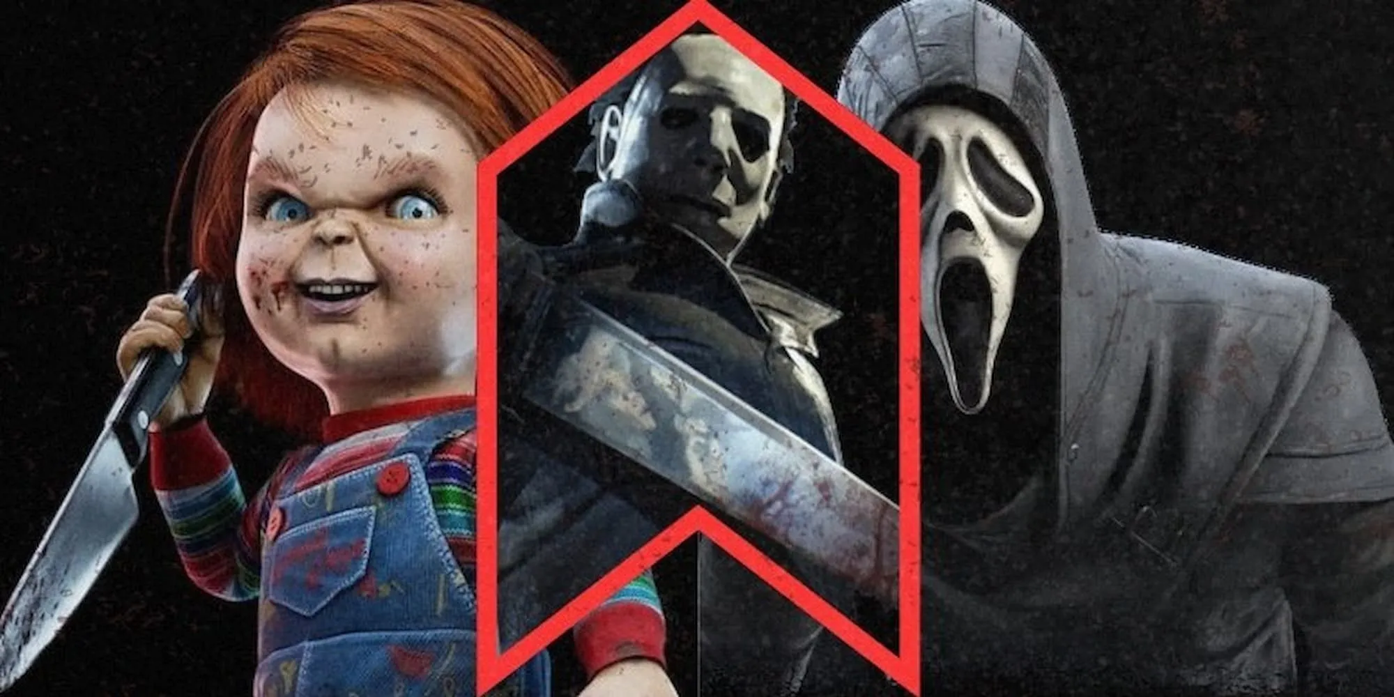 Ảnh ghép các nhân vật Ghost Face, Chucky và Michael Myers từ DLC của Dead by Daylight