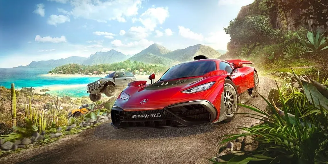 Ảnh quảng bá chính thức của Forza Horizon 5 thể hiện dàn siêu xe và bối cảnh Mexico rực rỡ
