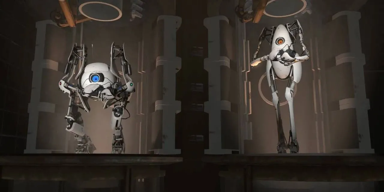 Atlas và P-Body trong Portal 2, game giải đố co-op kinh điển