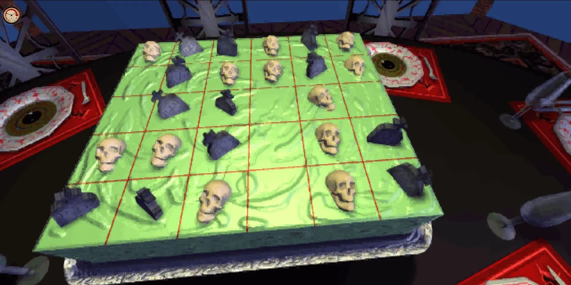 Bàn cờ giải đố trong nghĩa địa trong tựa game kinh dị cổ điển The 7th Guest