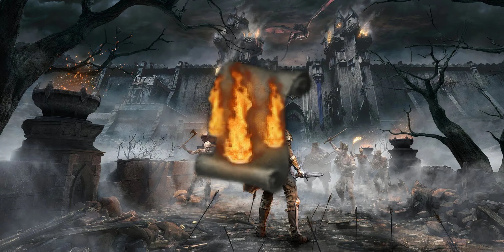 Bão Lửa bùng nổ xung quanh nhân vật trong Demon's Souls