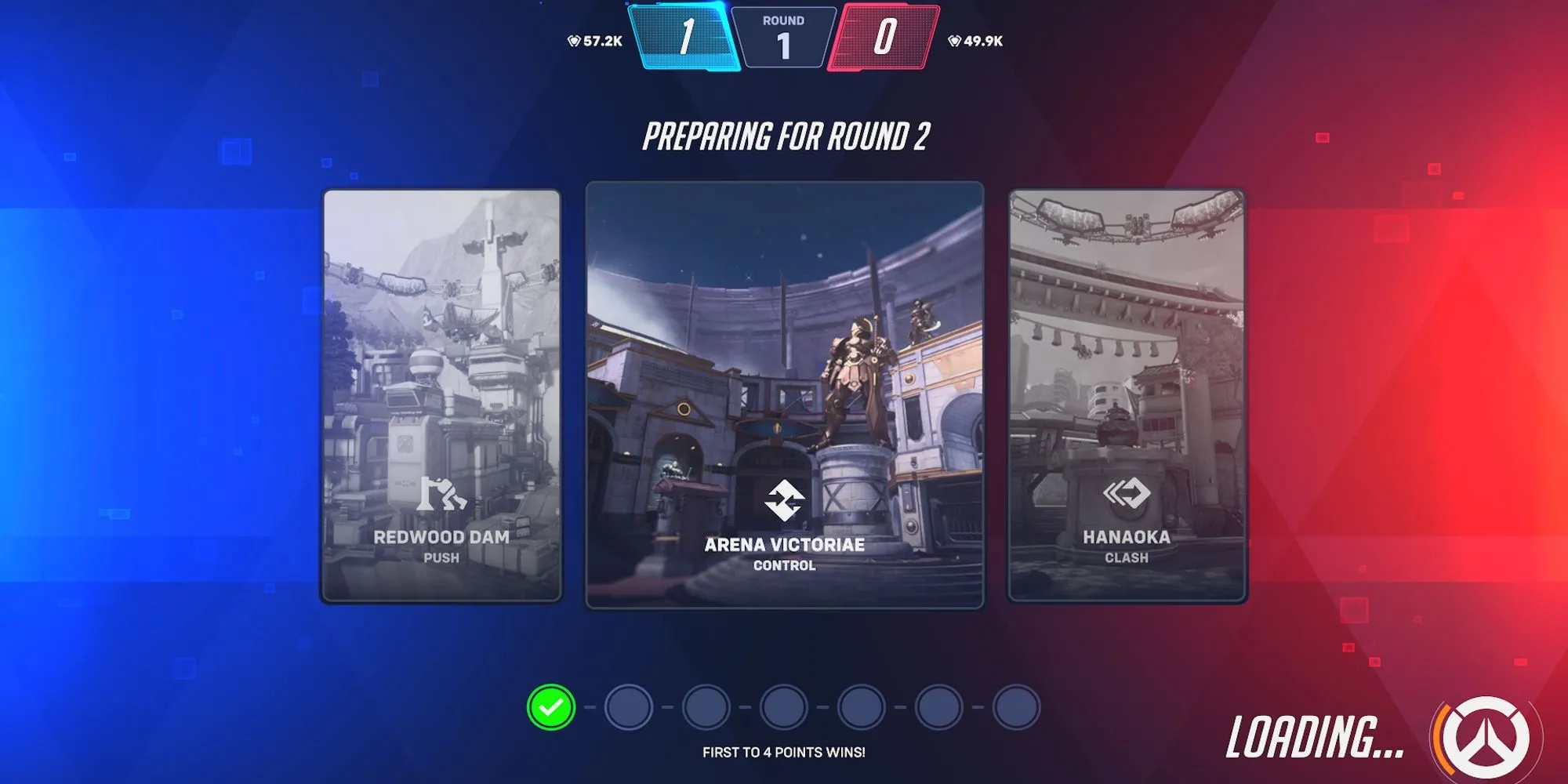 Bắt đầu Vòng 2 trong Chế độ Stadium Overwatch 2, hiển thị thời gian và tỷ số