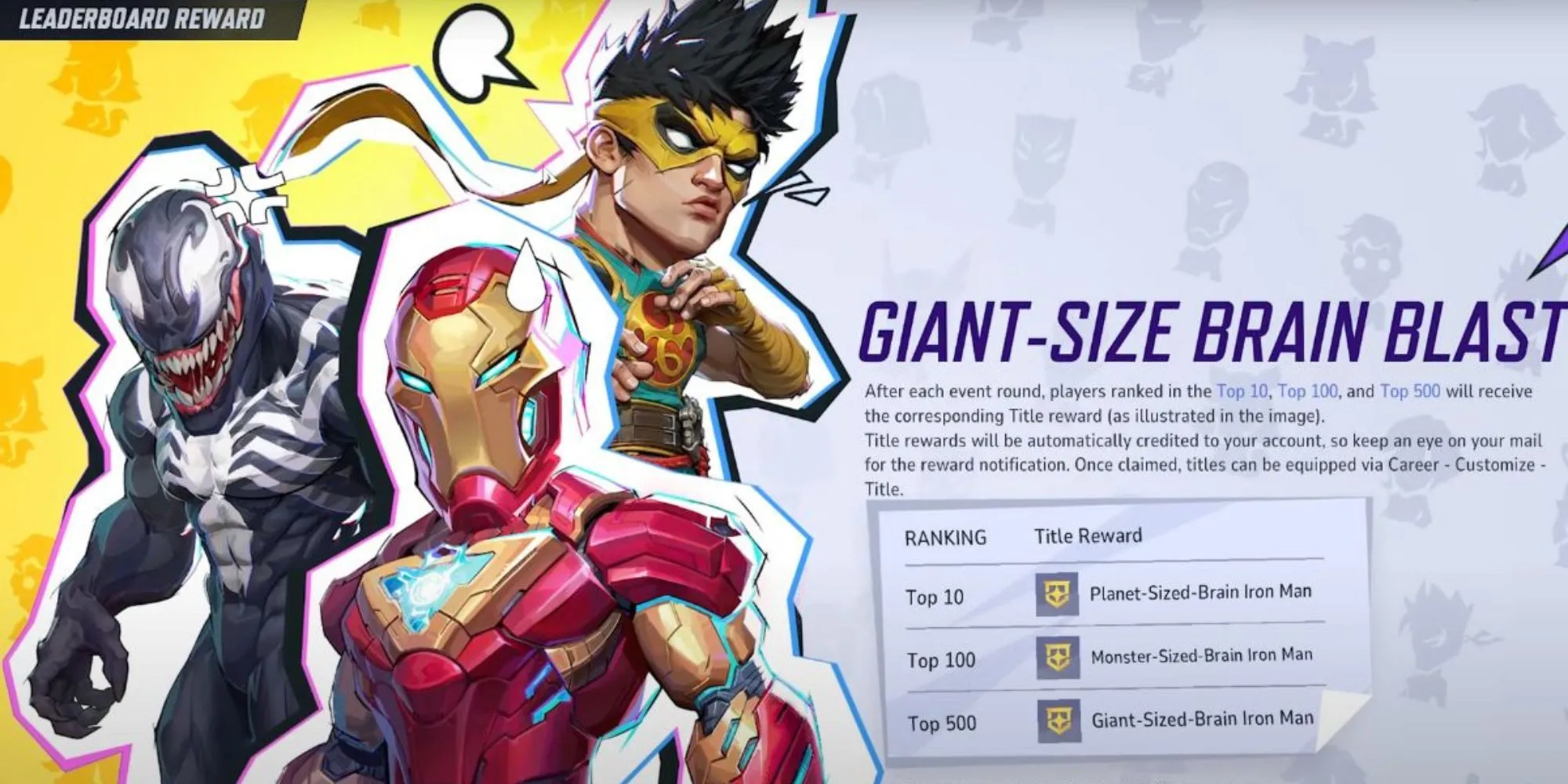 Biểu đồ hiển thị các danh hiệu thưởng trong sự kiện Giant Sized Brain Blast của Marvel Rivals