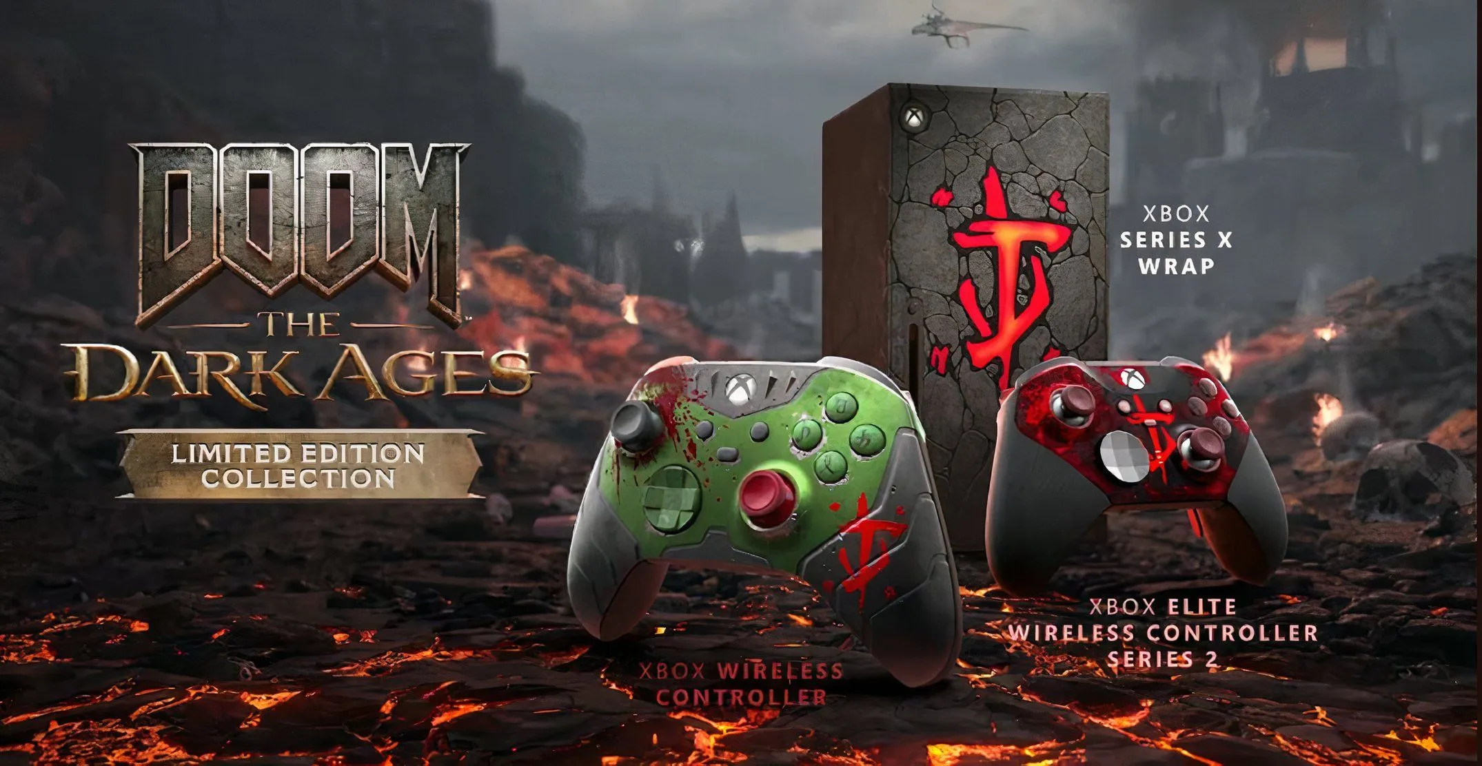 Bộ tay cầm Xbox Elite Controller và skin máy Xbox Series X phiên bản đặc biệt DOOM: The Dark Ages cực ngầu
