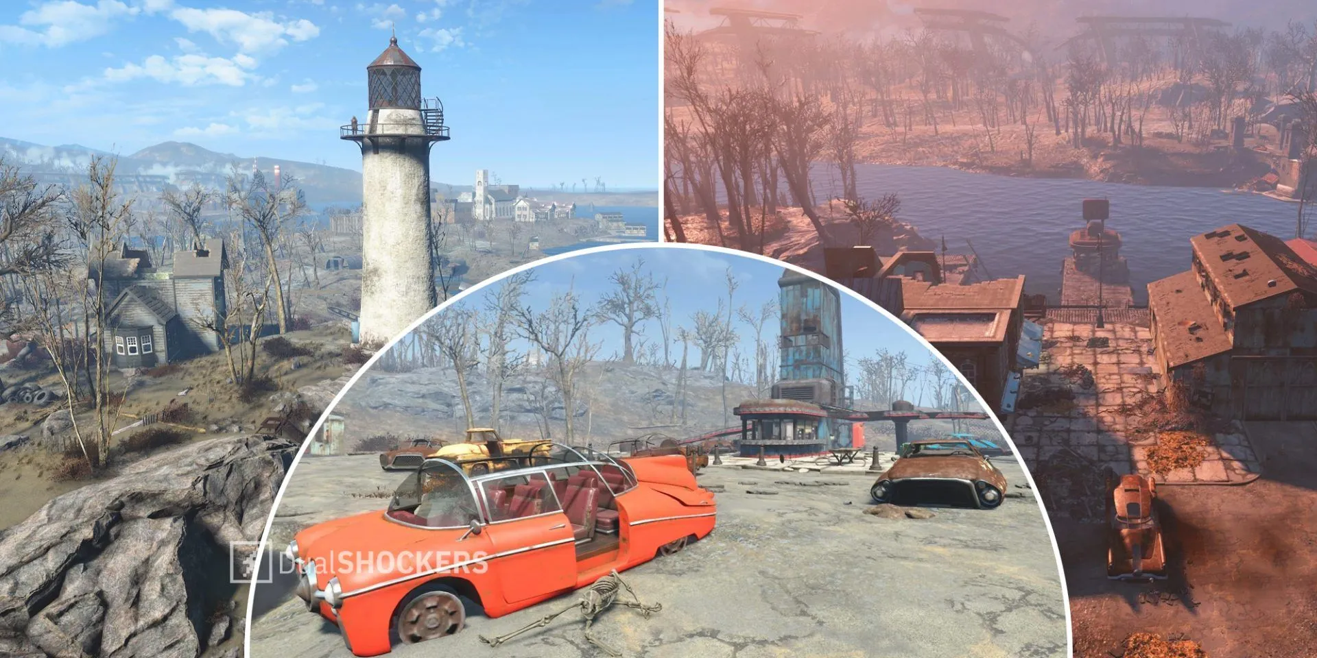 Các địa điểm xây dựng khu định cư nổi bật trong Fallout 4: Tháp đèn Kingsport, Starlight Drive-in và Bến tàu Egret Tours