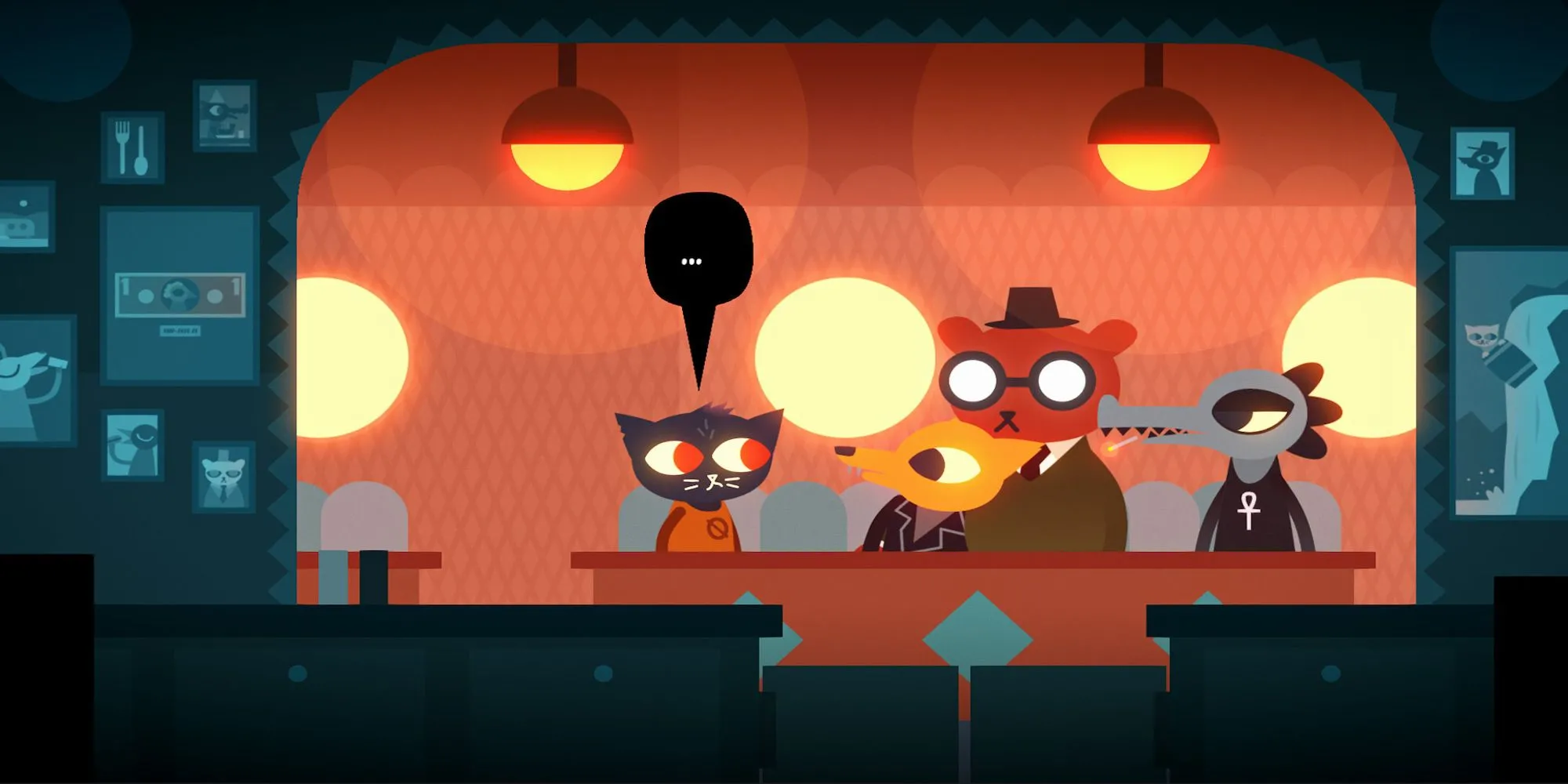 Các nhân vật chính từ Night in the Woods tụ tập cùng nhau trong một khung cảnh thân mật
