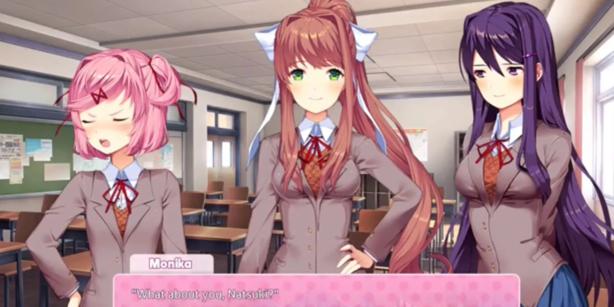 Các nhân vật nữ chính Natsuki, Monika, Yuri trong Doki Doki Literature Club