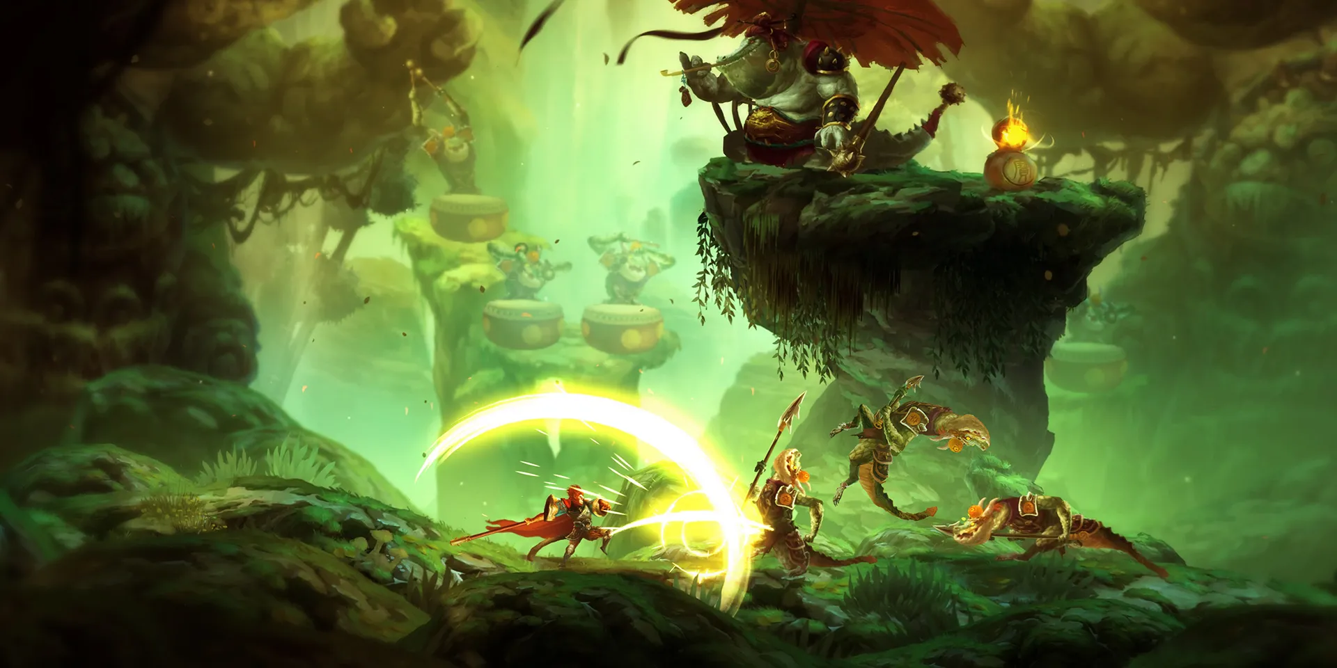 Các nhân vật trong Unruly Heroes đang chiến đấu trong một khung cảnh thần thoại Trung Hoa