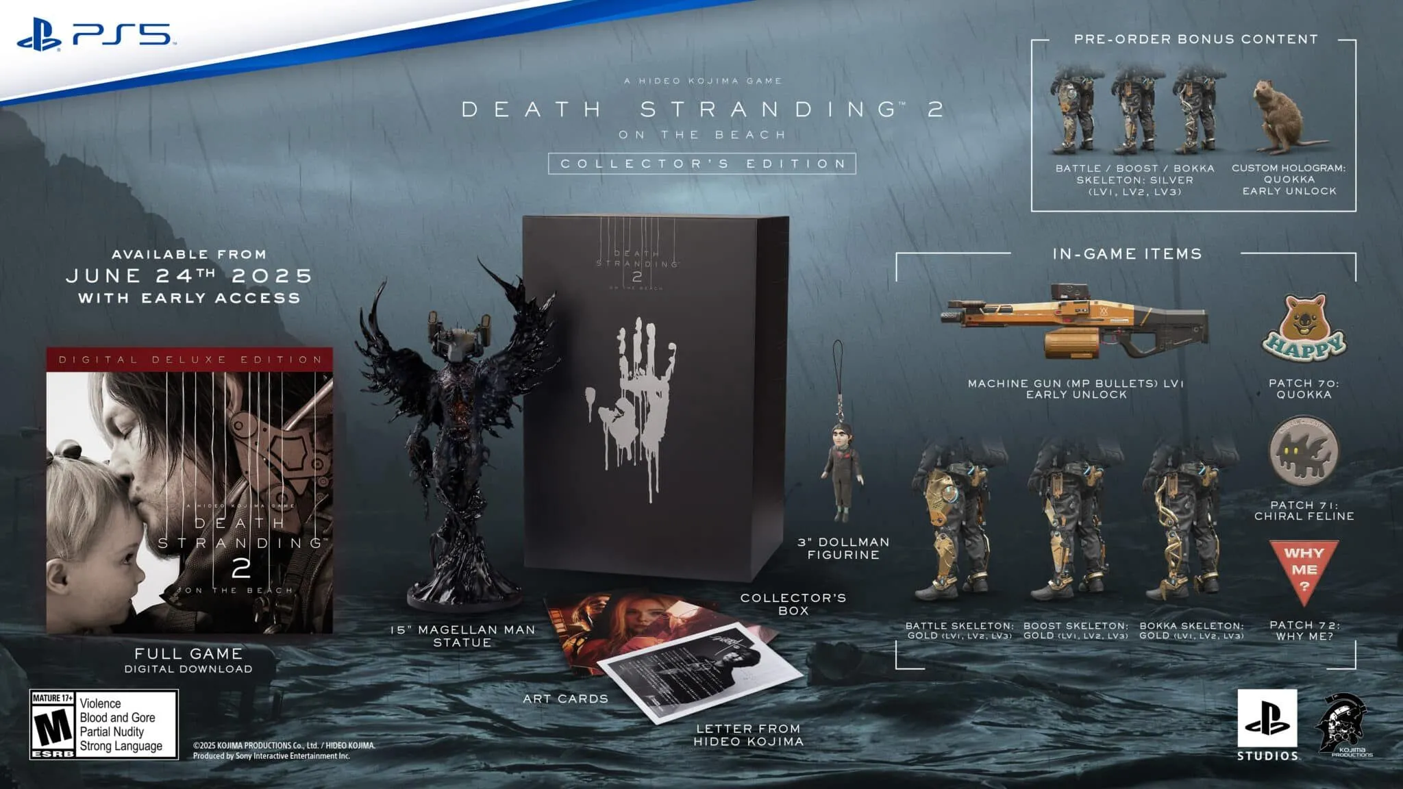 Các phiên bản khác nhau của Death Stranding 2: On the Beach được trưng bày