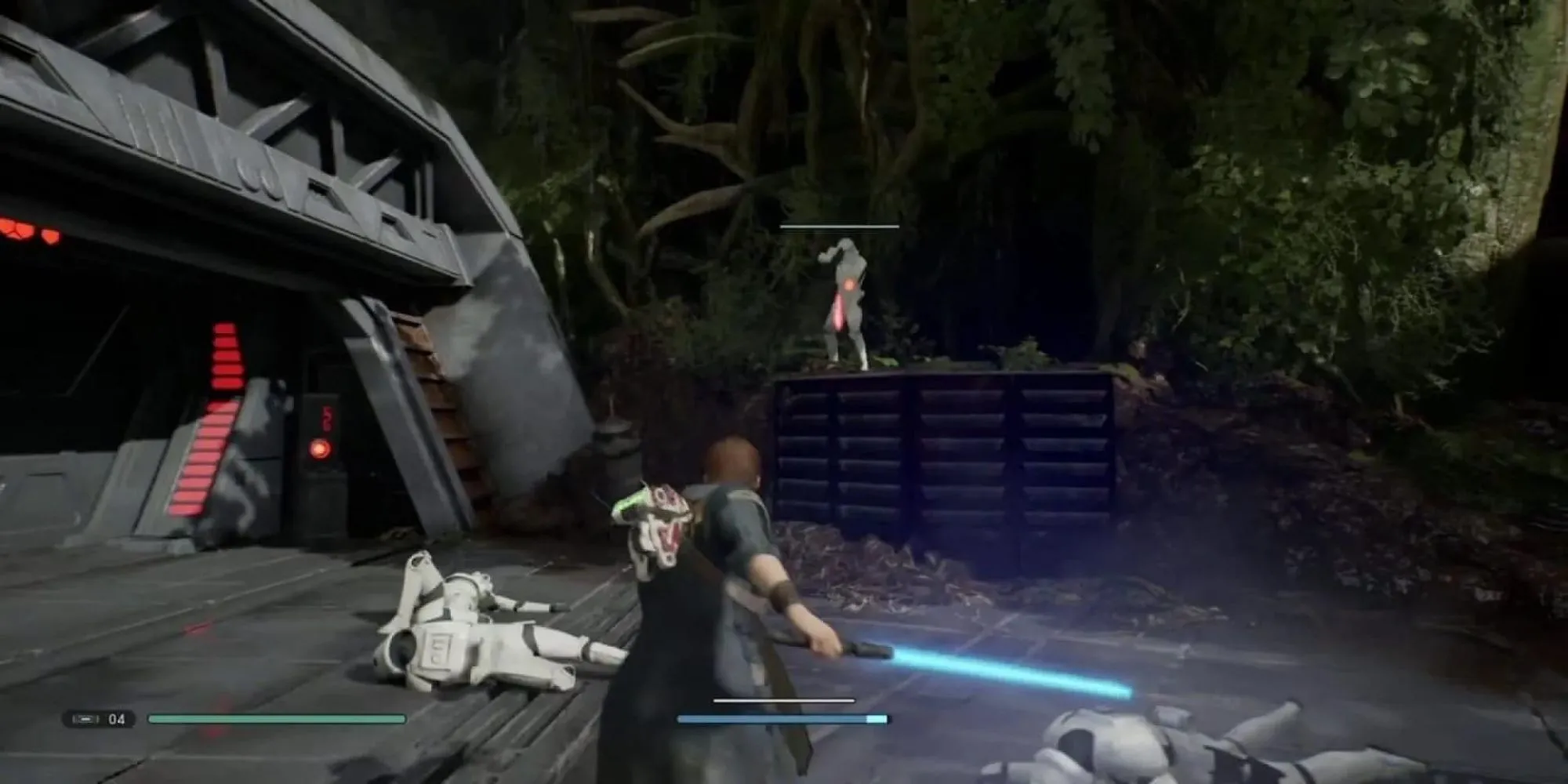 Cal Kestis chiến đấu với Stormtroopers trong Star Wars Jedi Fallen Order - một tựa game soulslike còn nhiều điểm thô ráp.