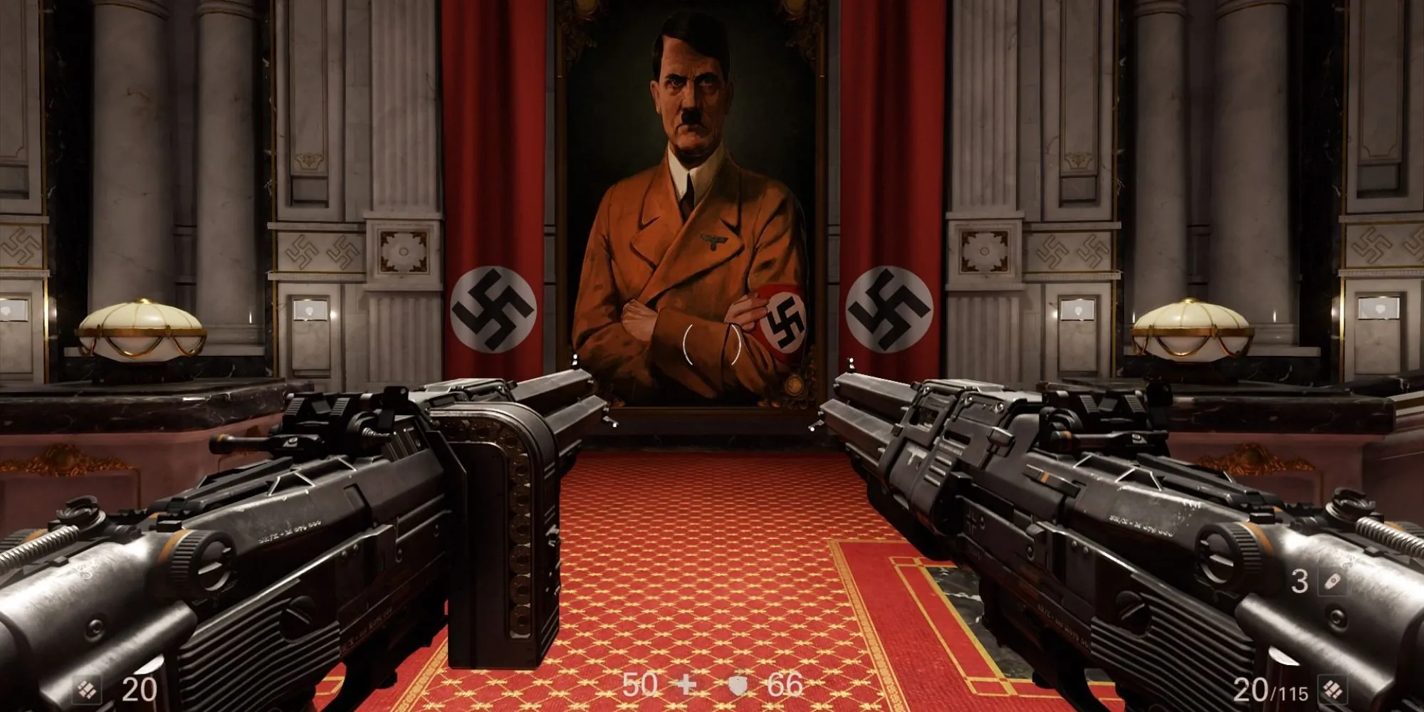 Cảnh bắn súng góc nhìn thứ nhất trong game Wolfenstein The New Colossus