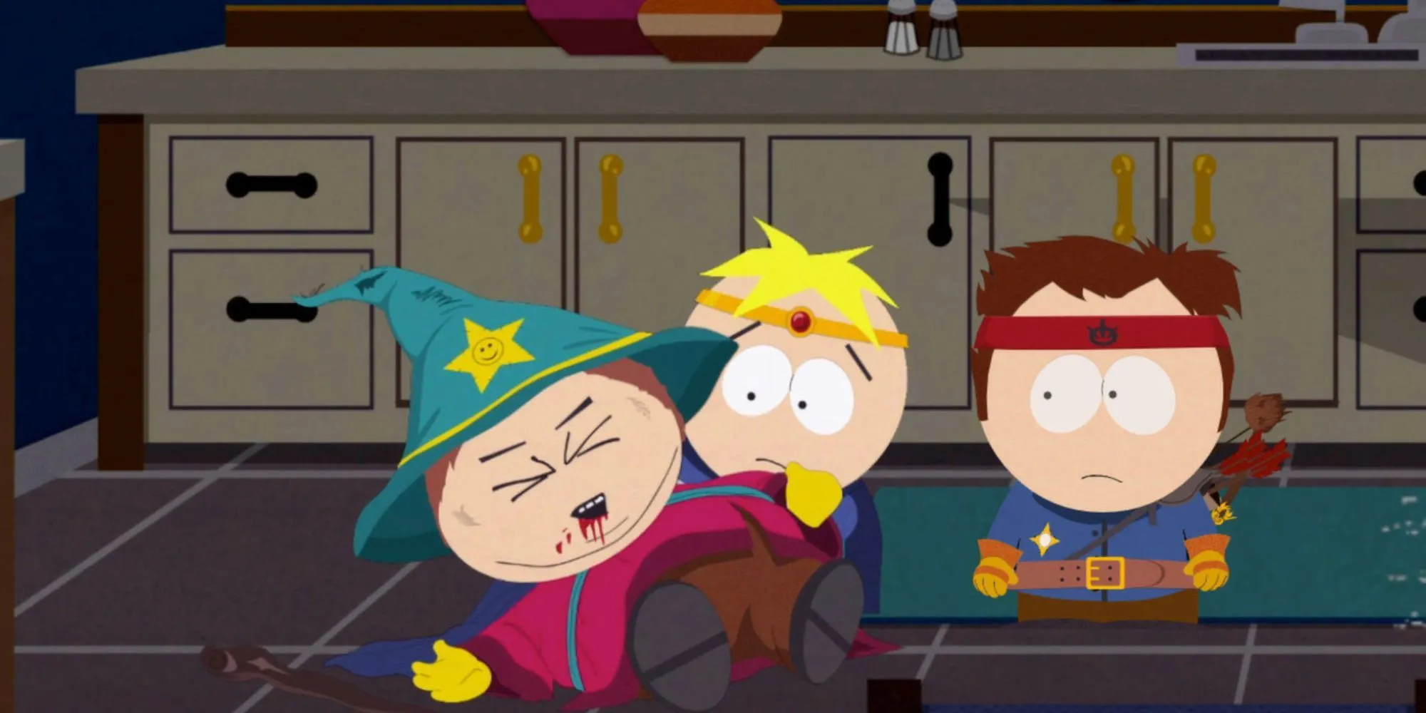 Cảnh hài hước trong game South Park The Stick of Truth với các nhân vật quen thuộc