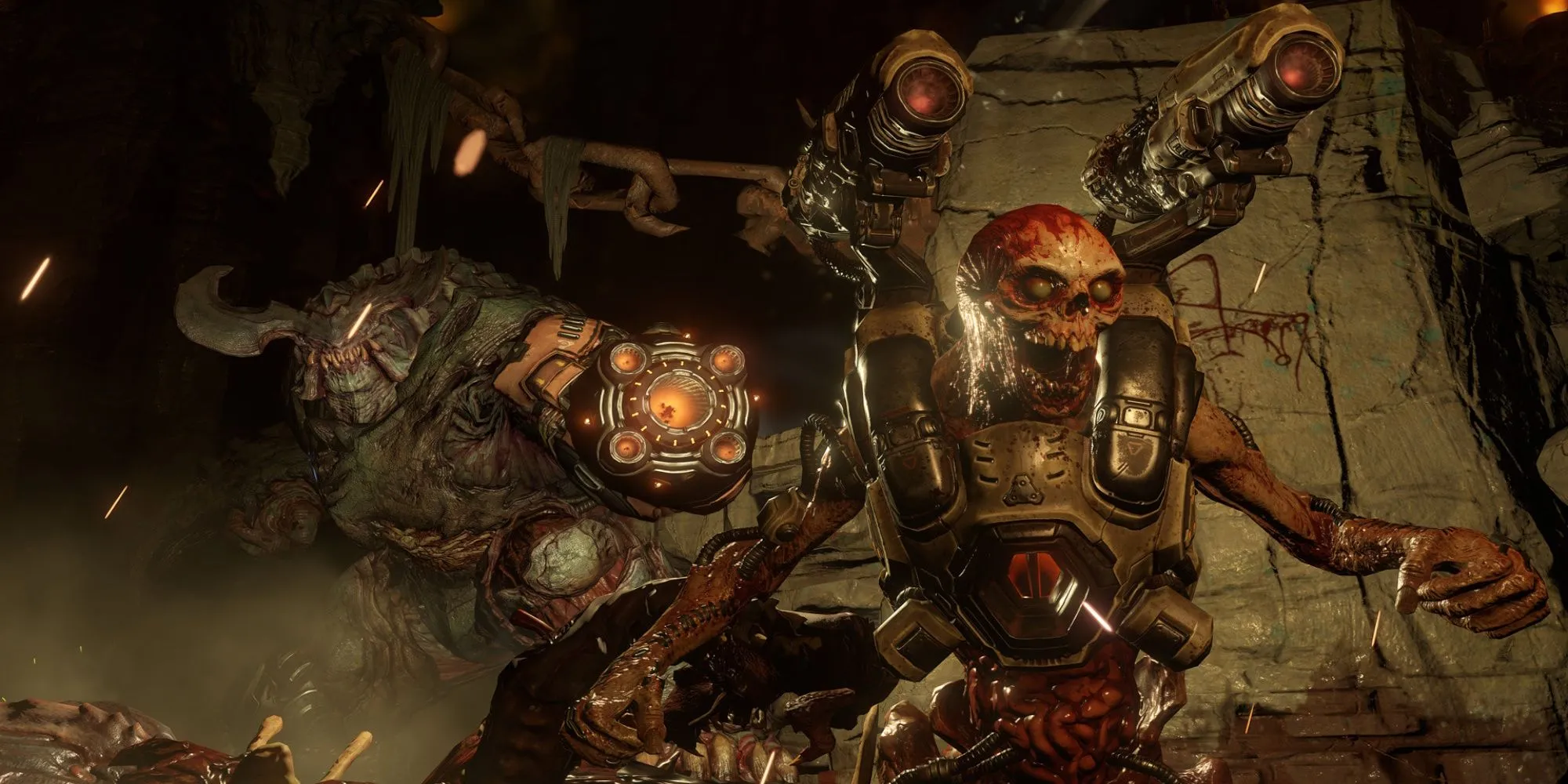 Cảnh hành động trong game bắn súng DOOM 2016 đầy bạo lực