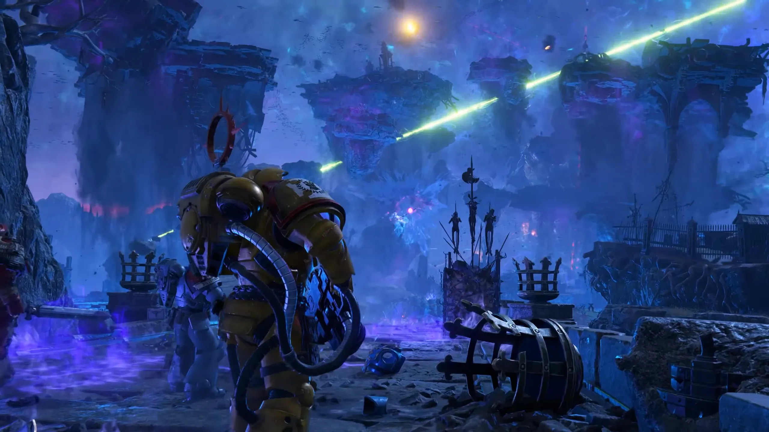 Cảnh quan game Space Marine 2 với công trình Obelisk, minh họa đồ họa game.