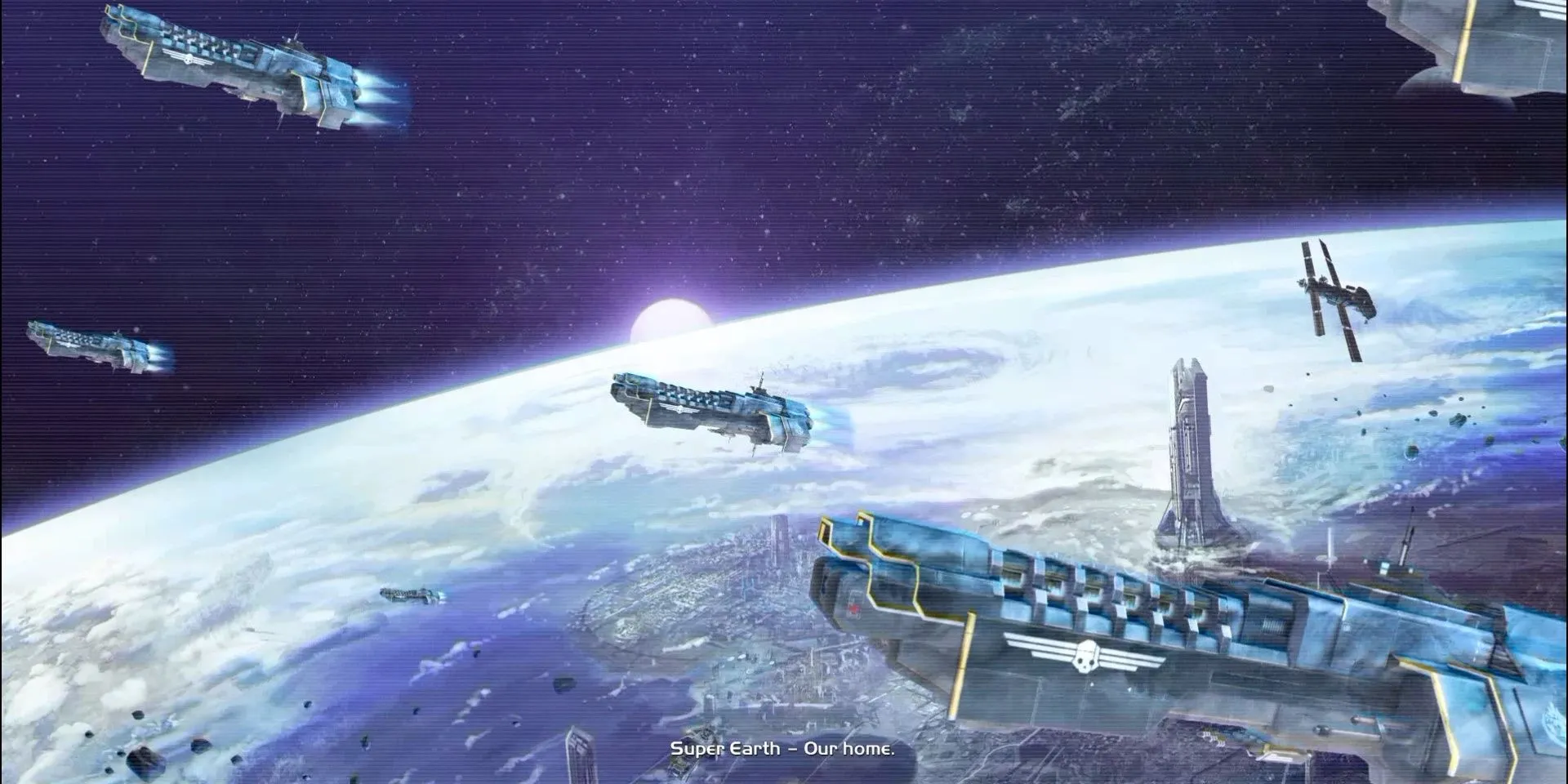 Cảnh quan Super Earth nhìn từ không gian trong Helldivers