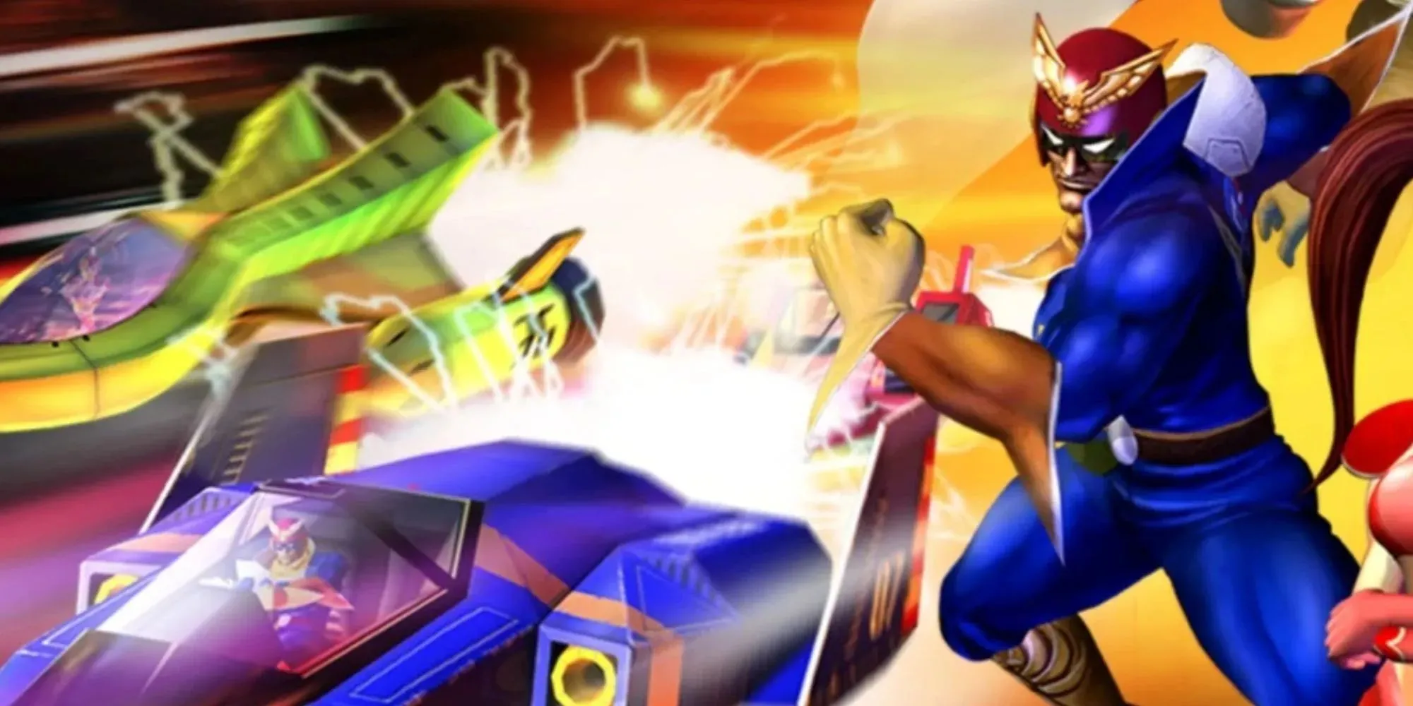Captain Falcon và chiếc Blue Falcon trong game F-Zero đầy tốc độ