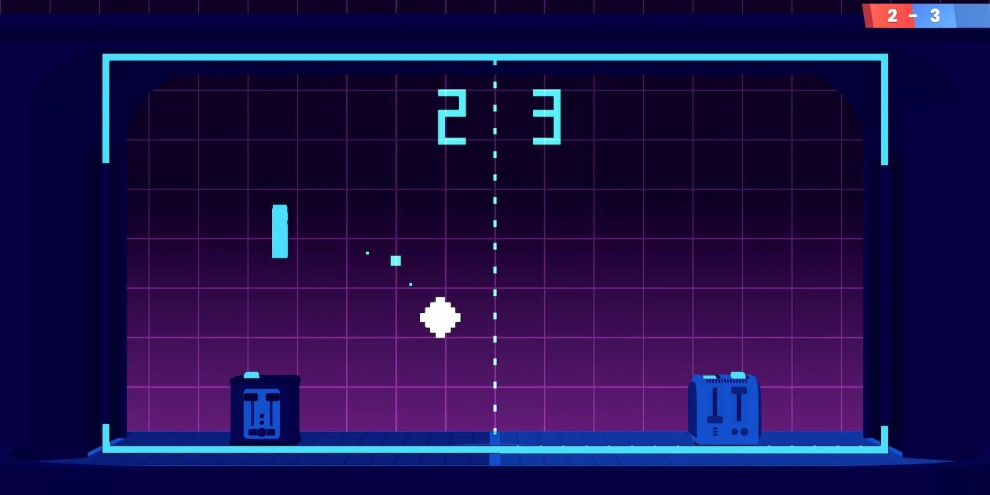 Chế độ Arcade trong Toasterball, tựa game dựa trên Pong với máy nướng bánh mì.