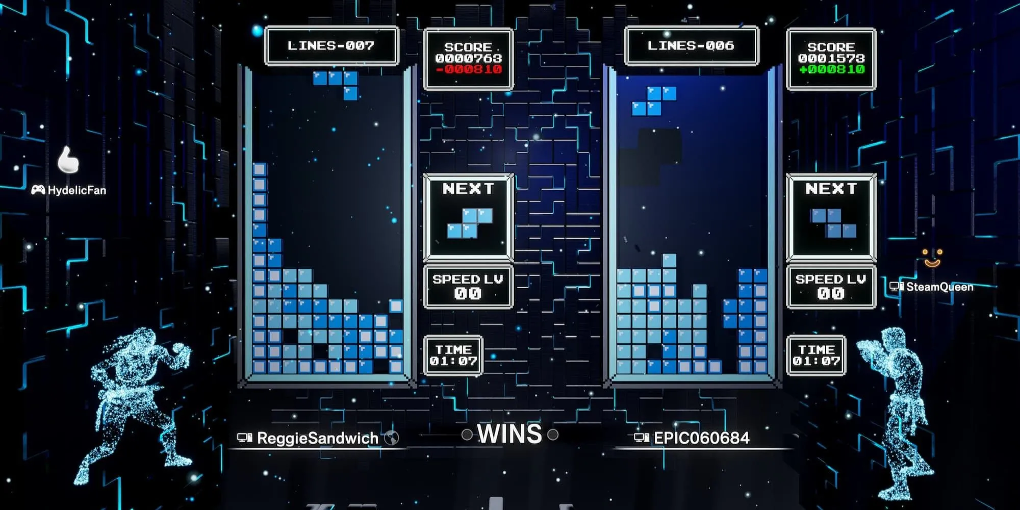 Chế độ đấu multiplayer đầy màu sắc trong Tetris Effect: Connected.