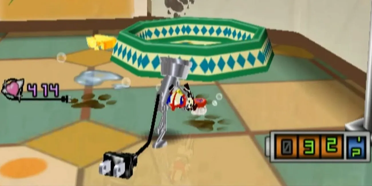 Chibi-Robo dọn dẹp nhà cửa bằng bàn chải đánh răng trong Chibi-Robo! Plug into Adventure!