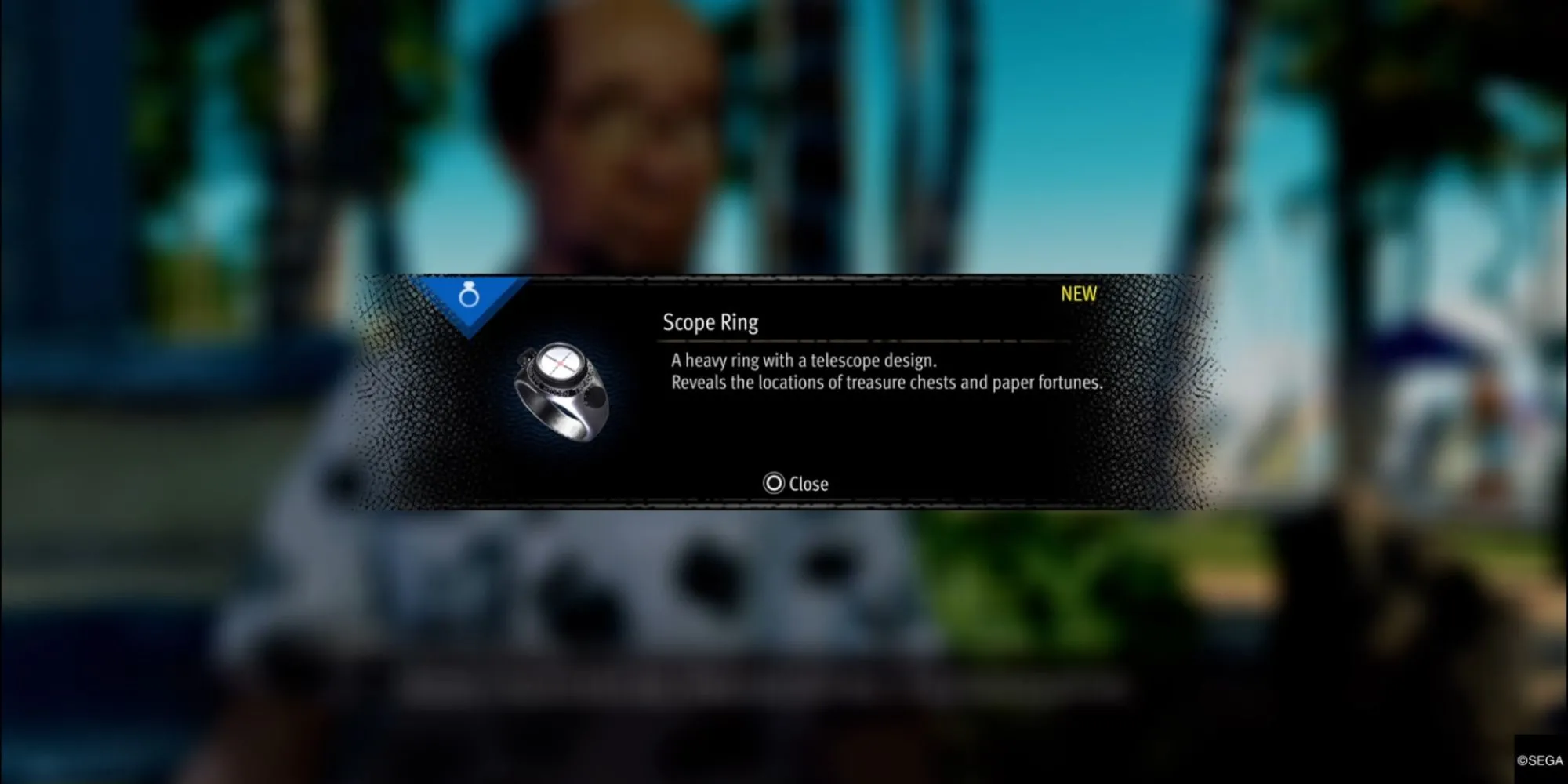Chiếc nhẫn Scope Ring, phần thưởng giá trị từ Sicko Snap, giúp phát hiện kho báu và vật phẩm ẩn trong Pirate Yakuza.