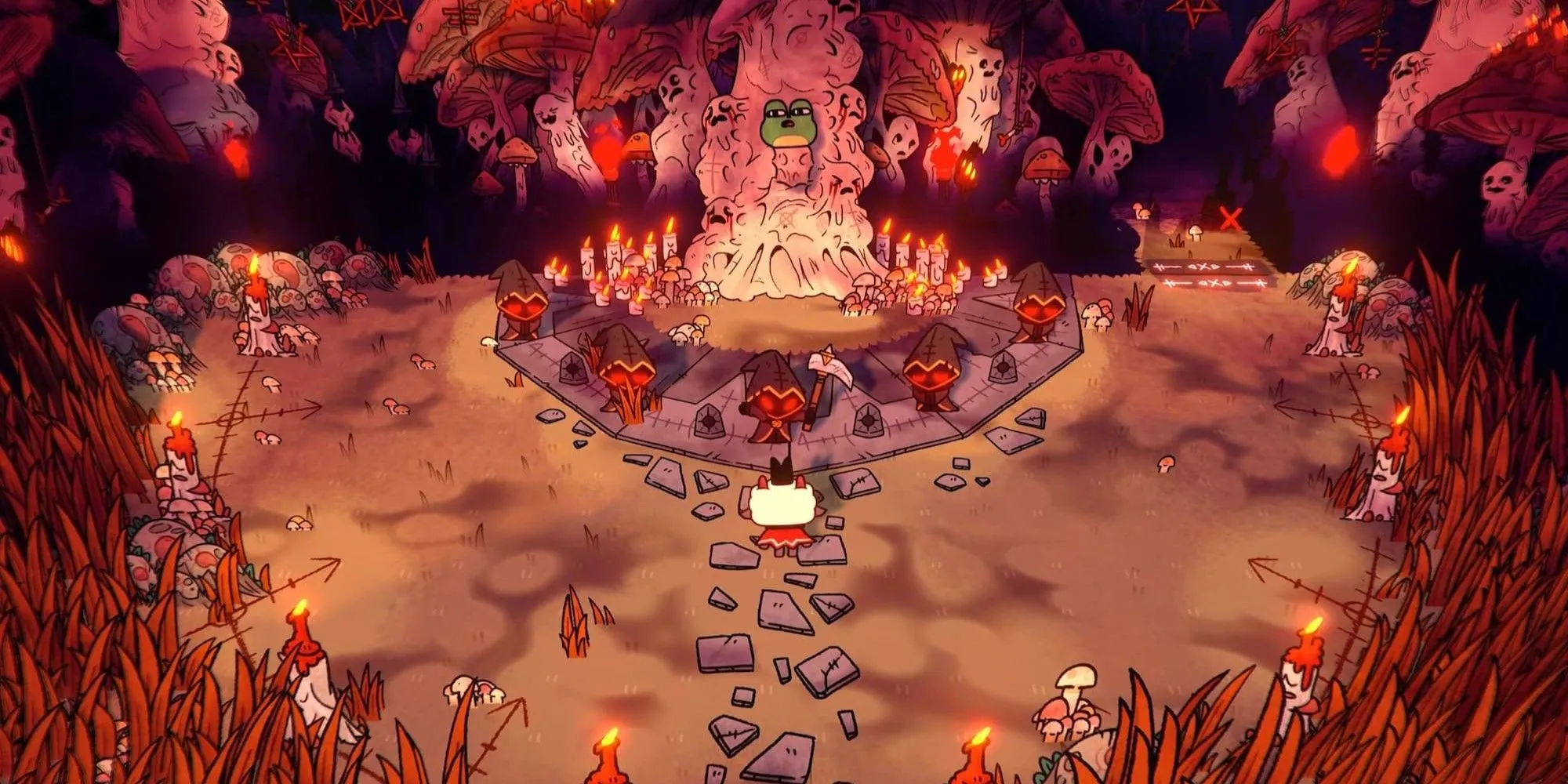 Chú cừu nhân vật chính ngăn chặn một nghi lễ hiến tế trong Cult of the Lamb