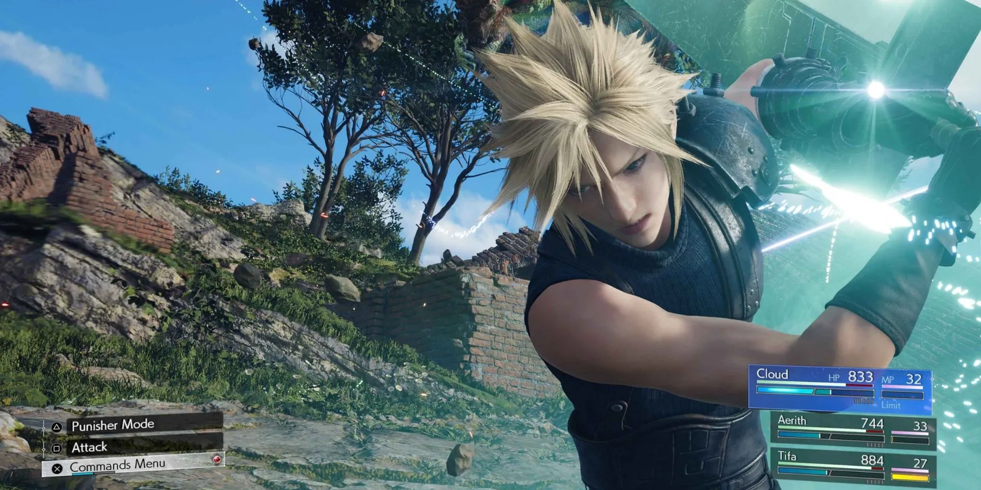 Cloud và đồng đội tung kỹ năng Synergy trong hệ thống ATB lai hành động của Final Fantasy VII Rebirth.