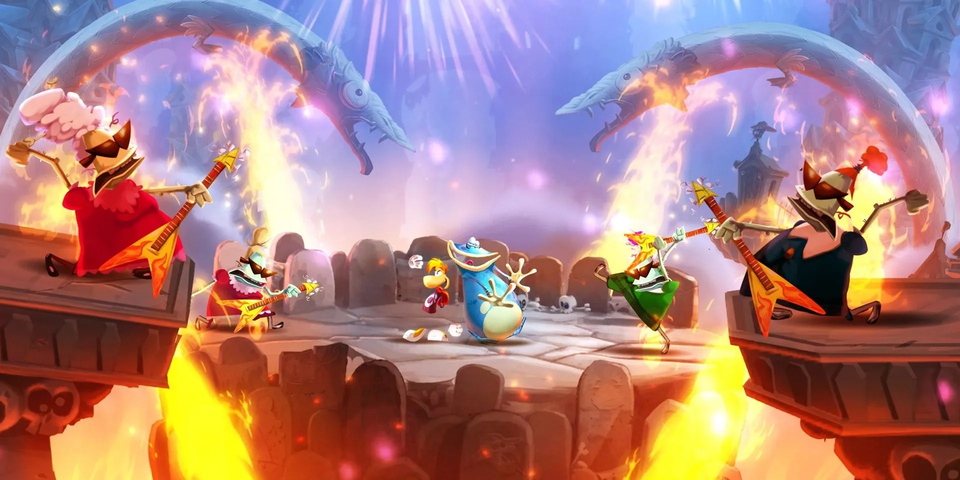 Cuối màn chơi Grannies World Tour trong Rayman Legends