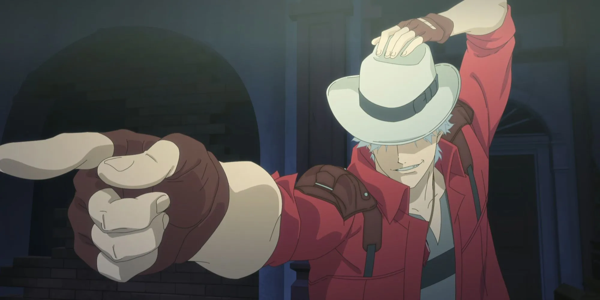 Dante trong Devil May Cry Netflix đội mũ fedora nhảy Dance Dance Revolution