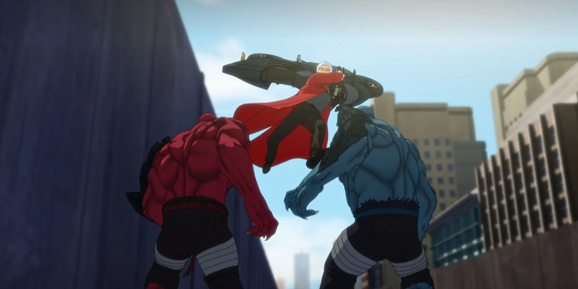 Dante trong Devil May Cry Netflix lái mô tô chiến đấu với Agni và Rudra trên đường cao tốc
