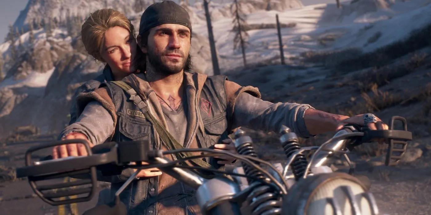 Deacon St. John và Sarah Whitaker trên mô tô trong Days Gone Remastered trên PS5