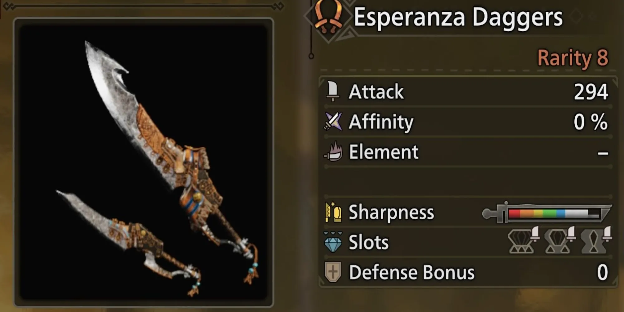 Esperanza Daggers - Cặp song đao dễ chế tạo với độ sắc trắng ổn định cho thợ săn Monster Hunter Wilds