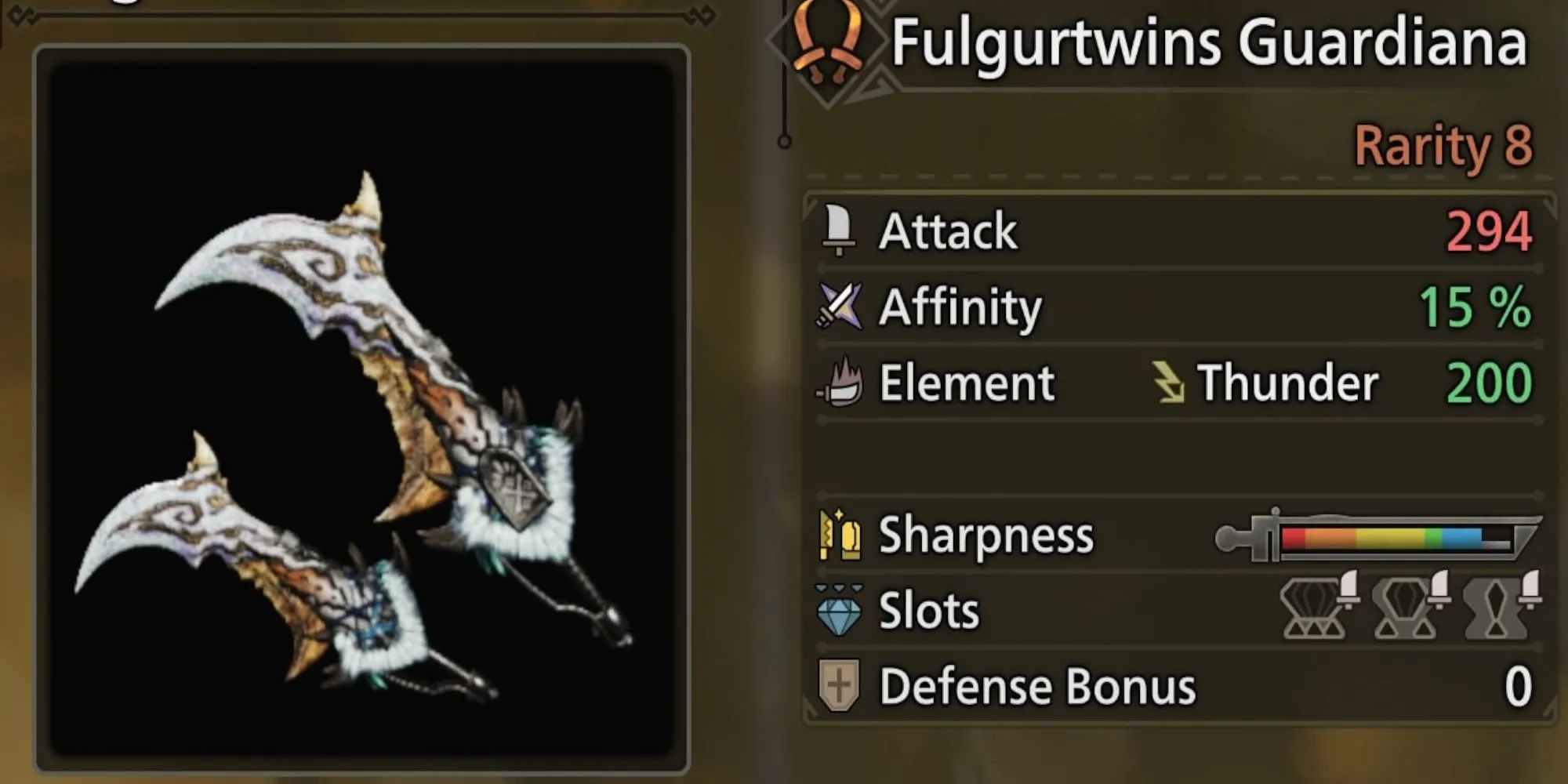 Fulgartwins Guardiana - Song đao hệ sét với thiết kế ấn tượng từ Fulgar Anjanath trong Monster Hunter Wilds