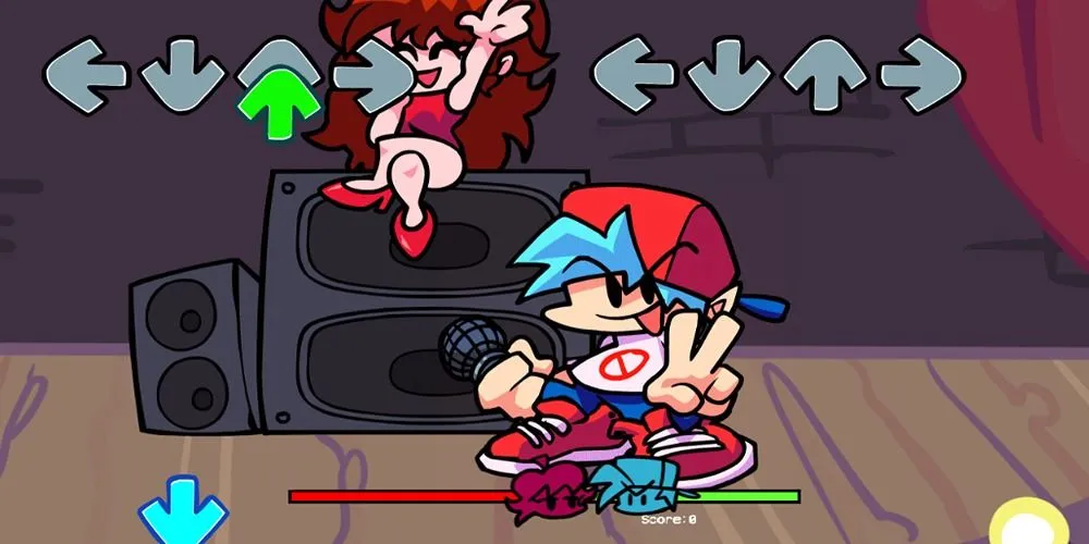 Gameplay Friday Night Funkin với các mũi tên nhịp điệu trên màn hình
