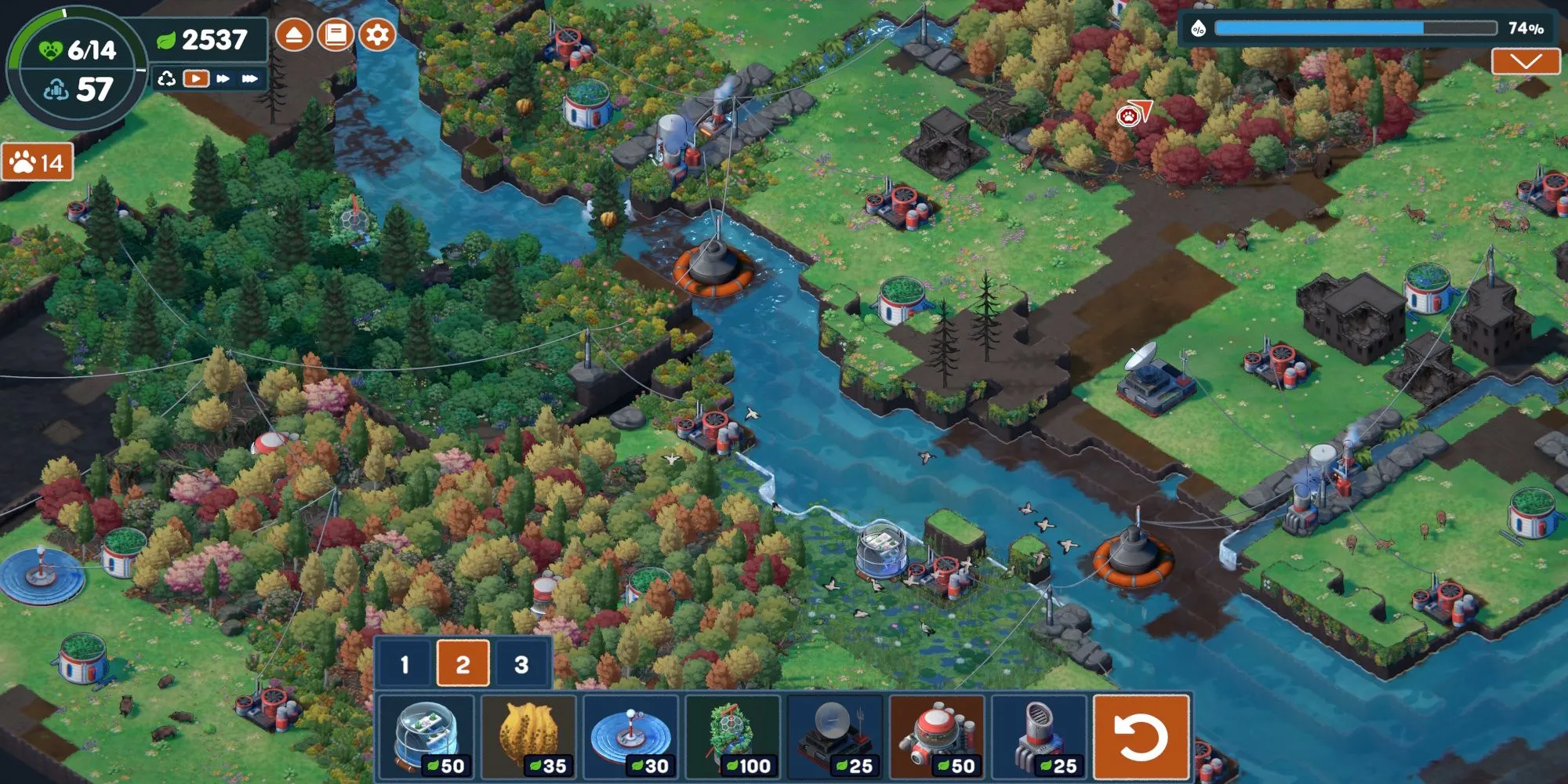 Gameplay Terra Nil cho thấy cảnh quan đang được phục hồi