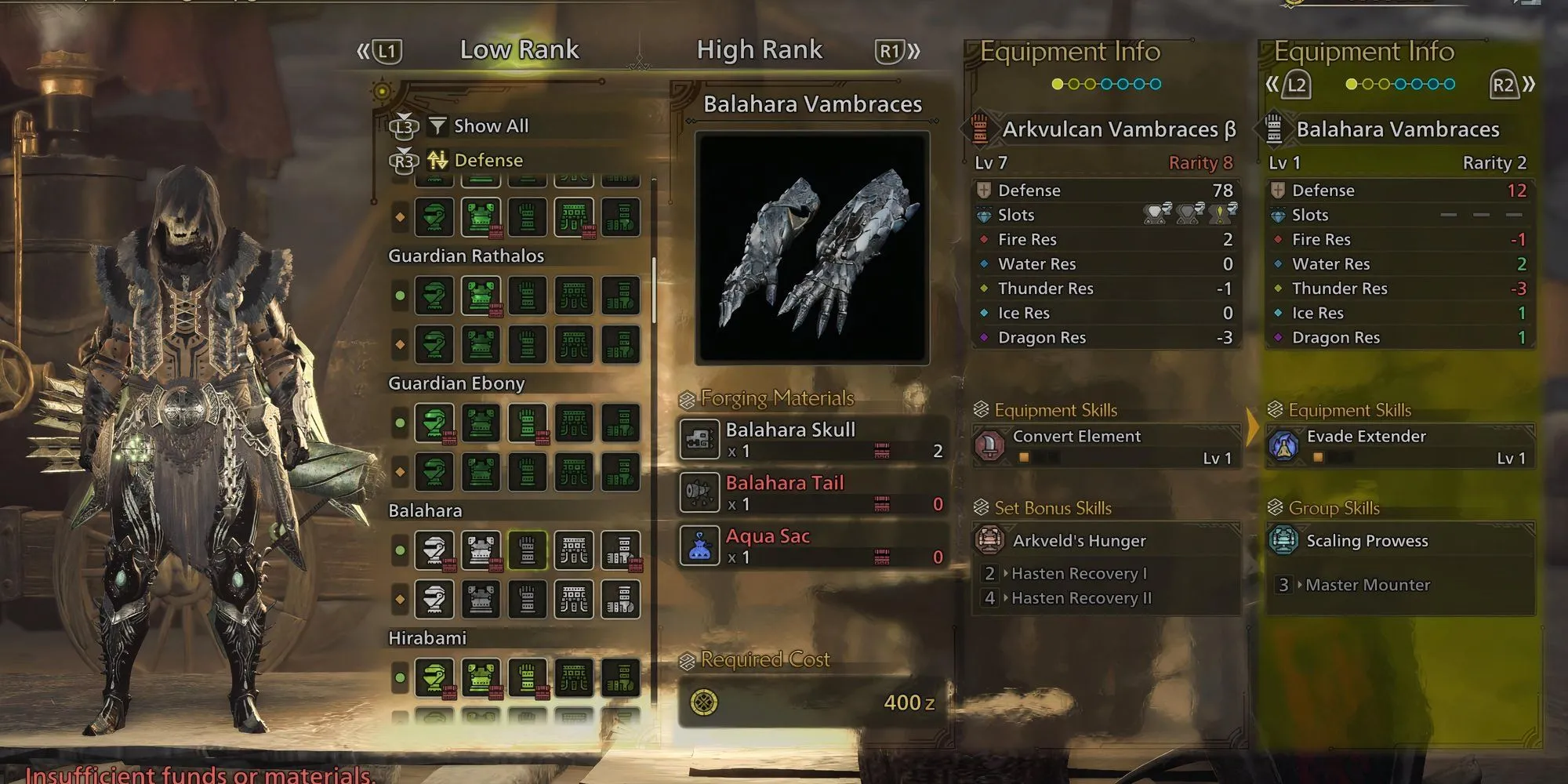 Găng tay Balahara Vambraces với kỹ năng Evade Extender trong Monster Hunter Wilds.