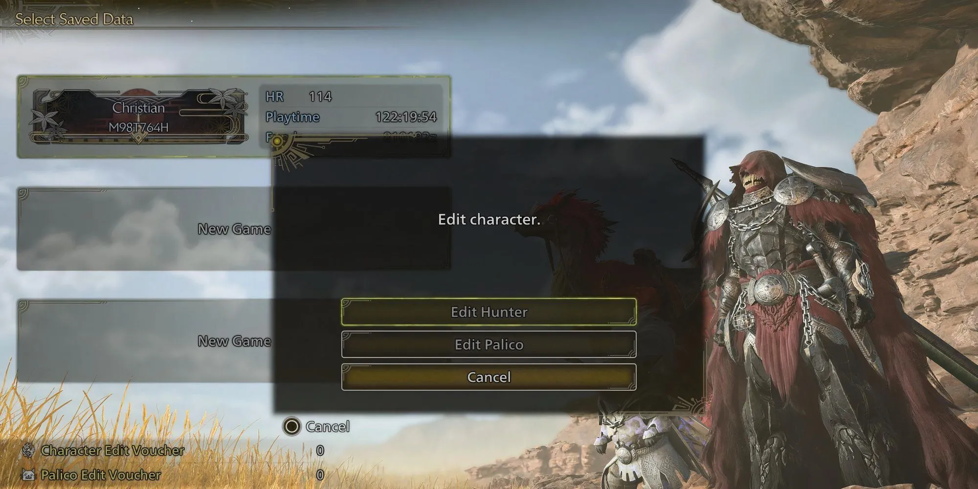 Giao diện chia sẻ code tạo nhân vật trong Monster Hunter Wilds