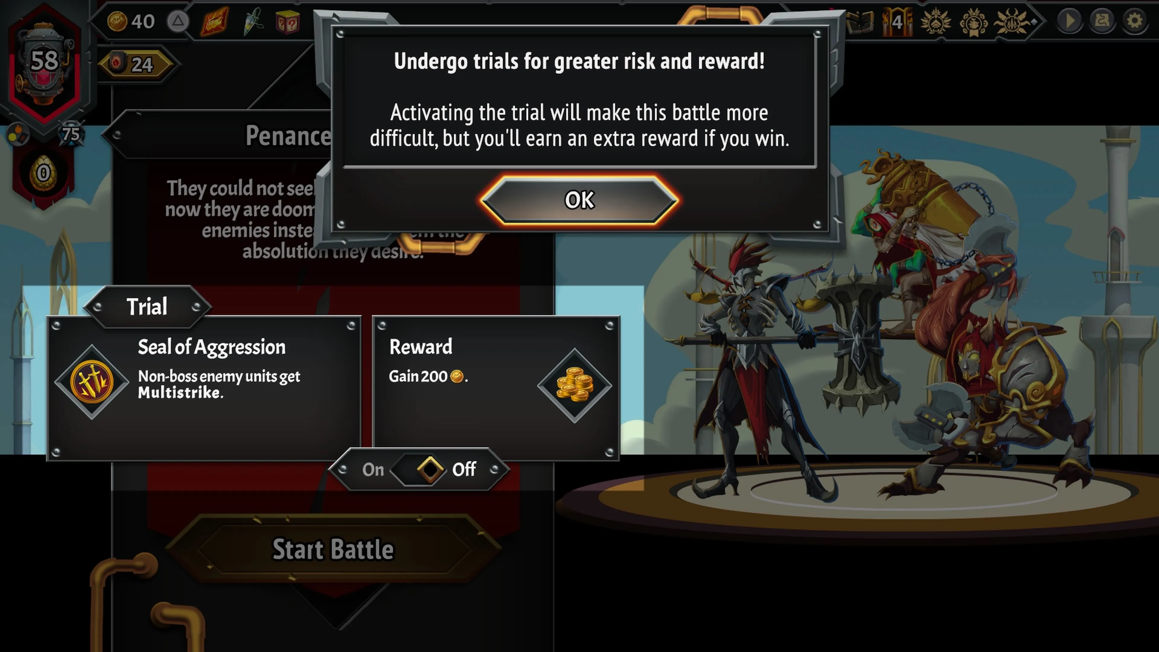 Giao diện chọn Trials trong Monster Train 2
