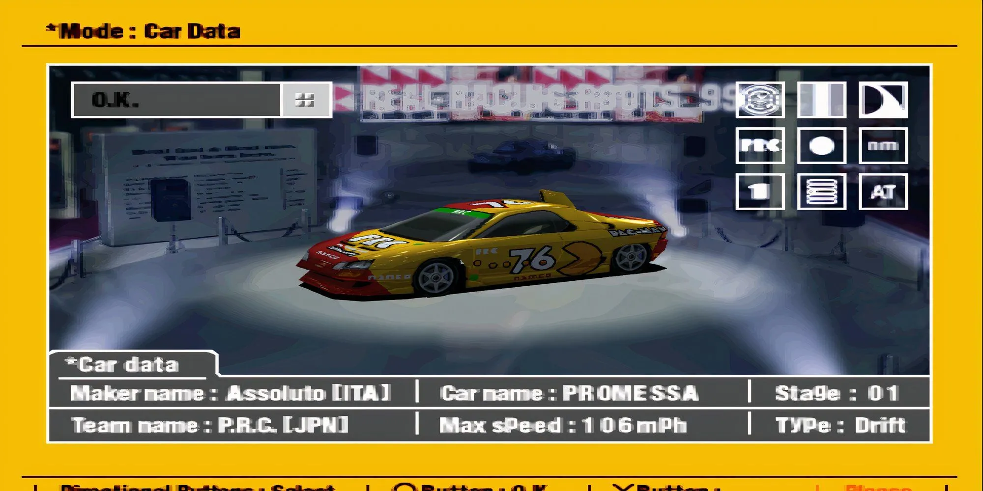Giao diện chọn xe đua phong cách trong Ridge Racer Type 4