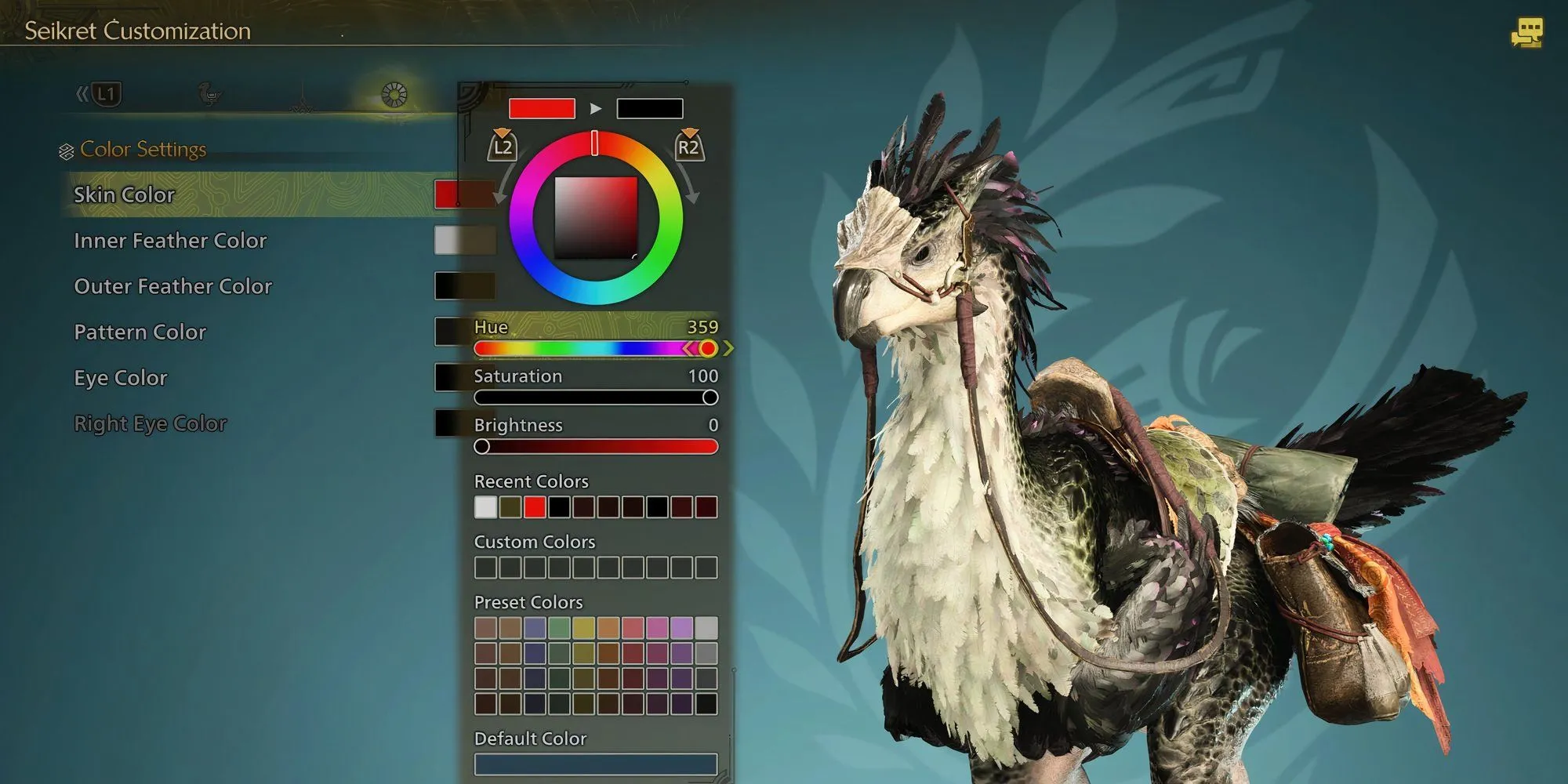 Giao diện tùy chỉnh màu sắc và ngoại hình chi tiết cho Seikret trong Monster Hunter Wilds